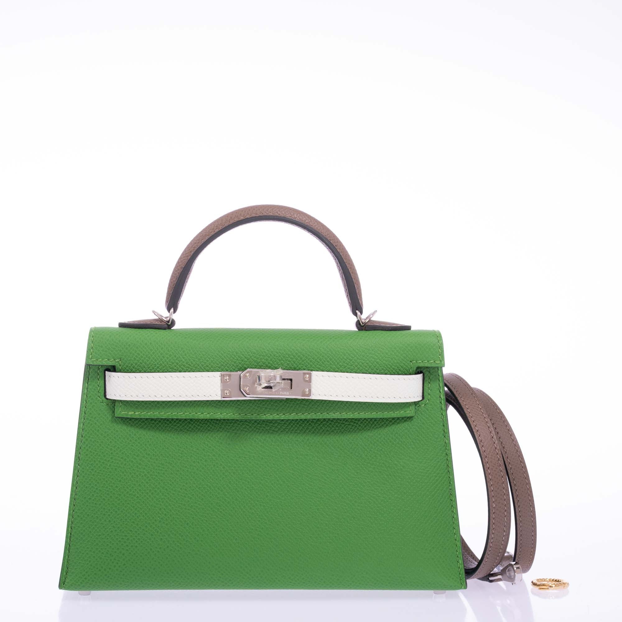 Hermès Mini Kelly II Tri-Color Vert Yucca, Vert Fizz and Étoupe