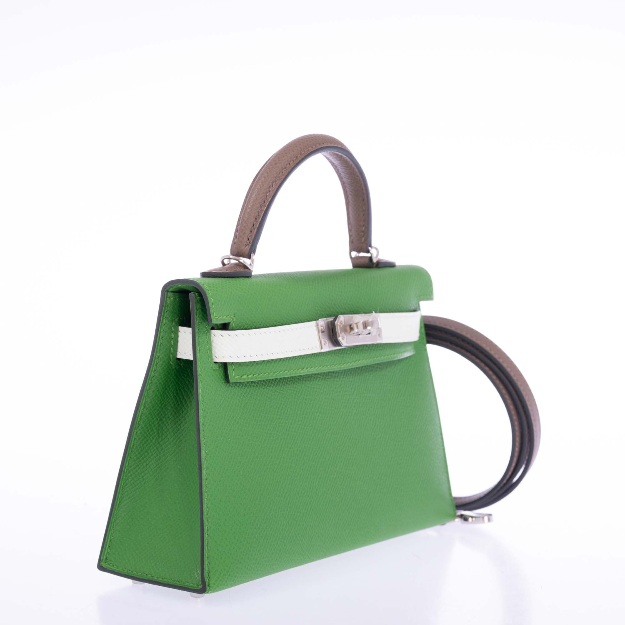 Hermès Mini Kelly II Tri-Color Vert Yucca, Vert Fizz and Étoupe Epsom Palladium Hardware