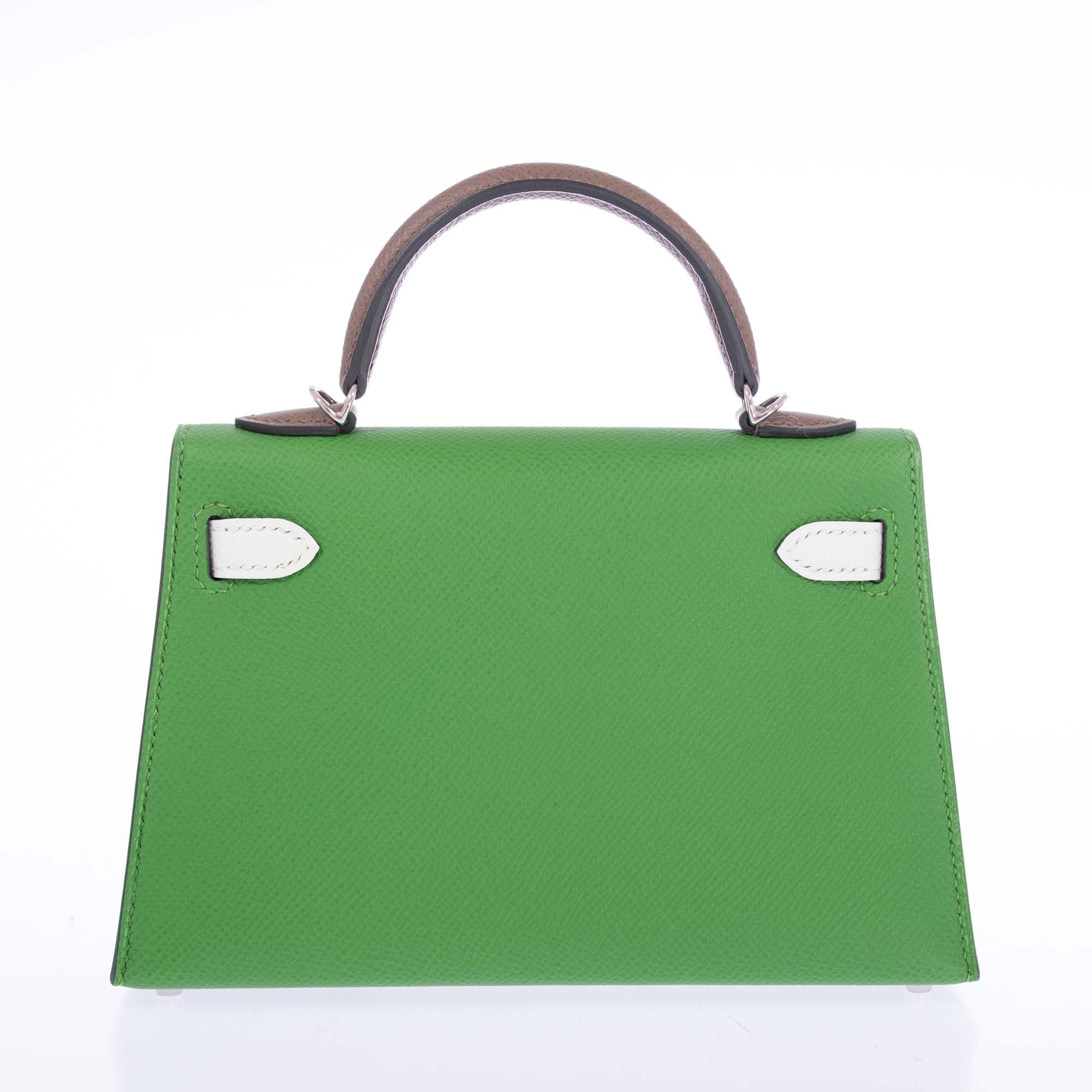 Hermès Mini Kelly II Tri-Color Vert Yucca, Vert Fizz and Étoupe Epsom Palladium Hardware