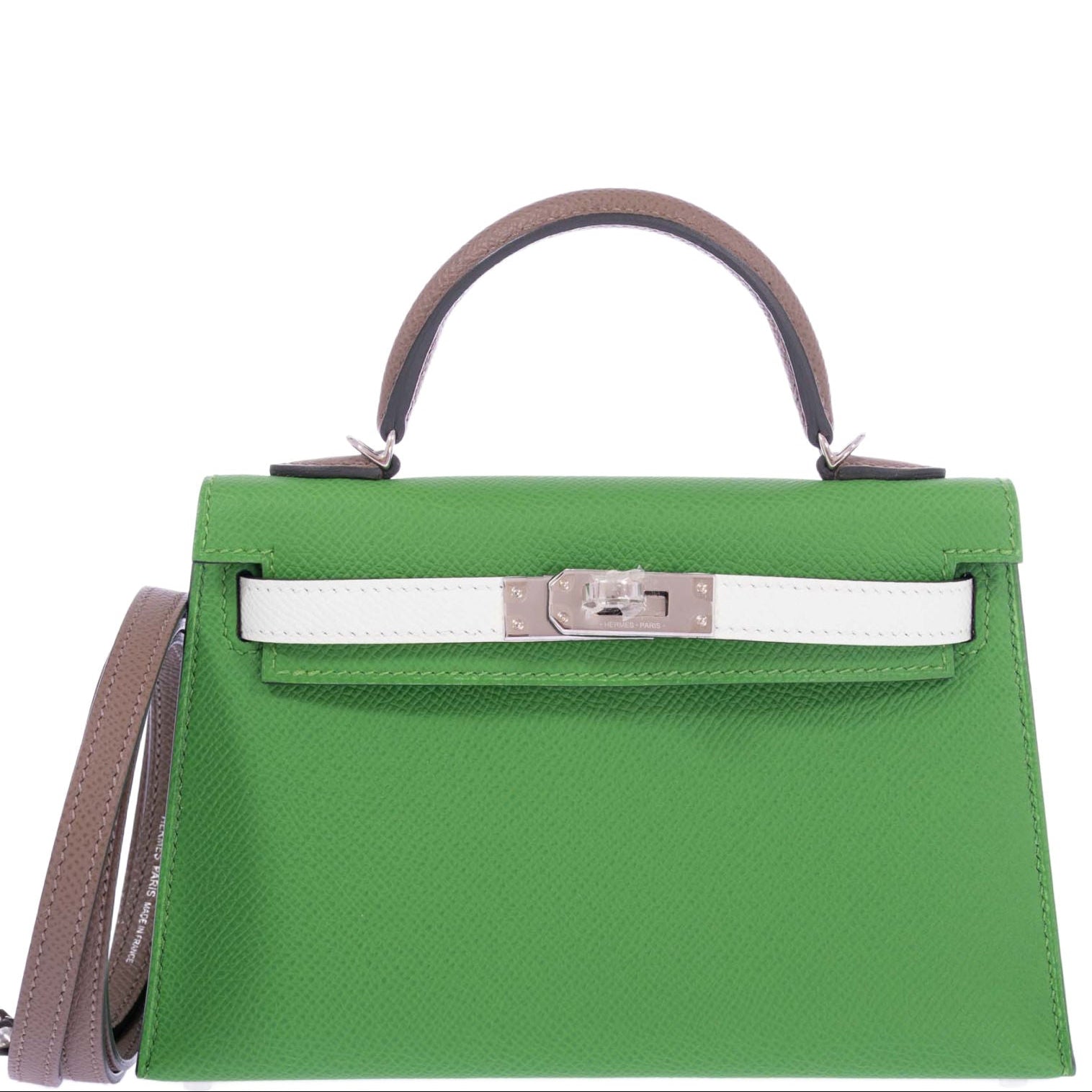 Hermès Mini Kelly II Tri-Color Vert Yucca, Vert Fizz and Étoupe Epsom Palladium Hardware