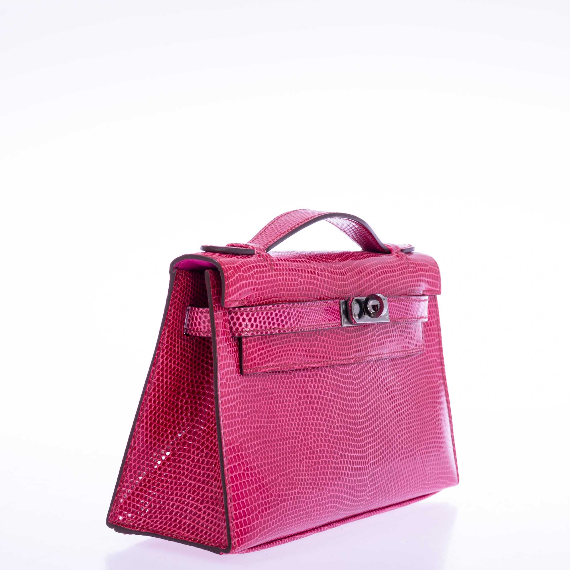 Hermès Mini Kelly Pochette Fuchsia Lizard Palladium Hardware