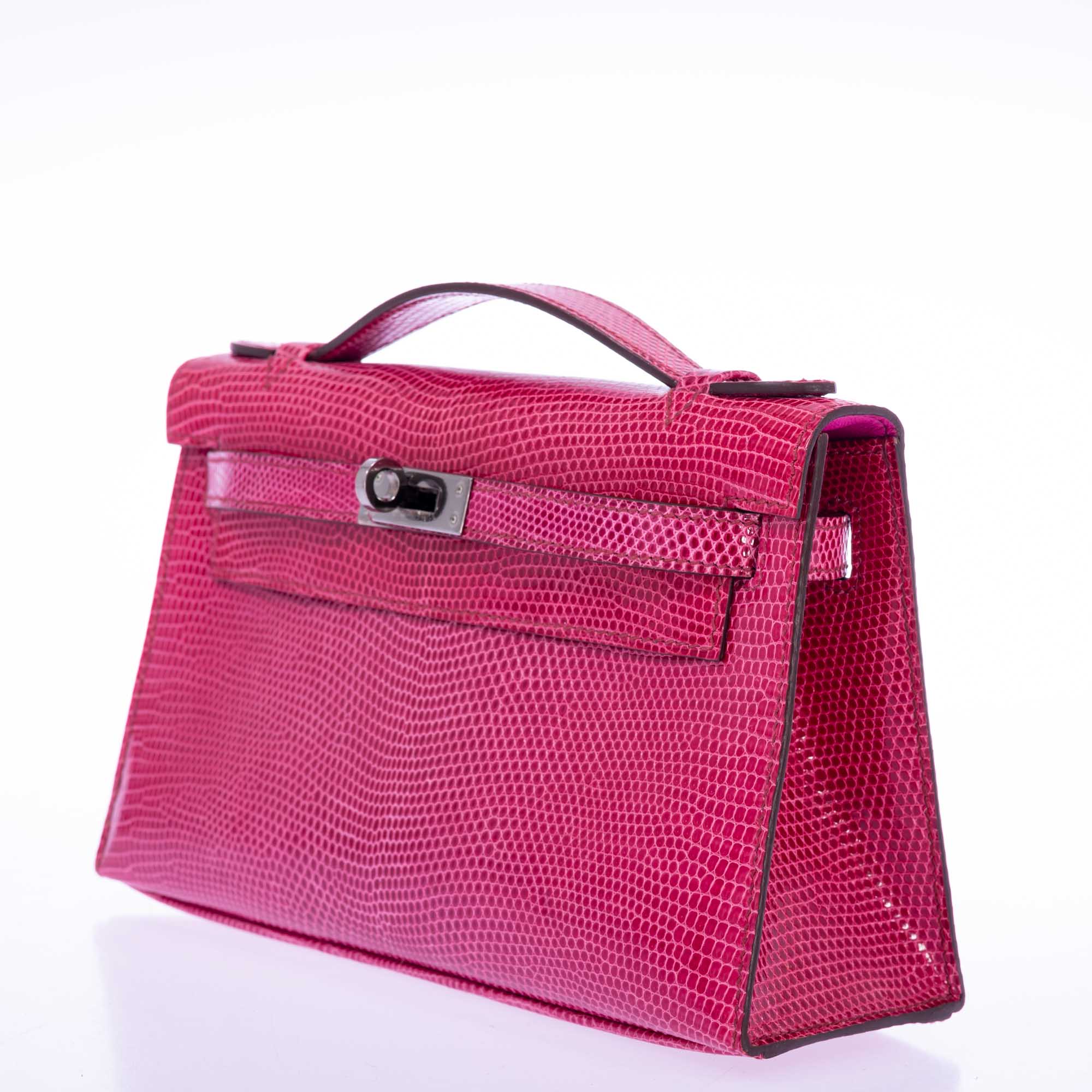 Hermès Mini Kelly Pochette Fuchsia Lizard Palladium Hardware