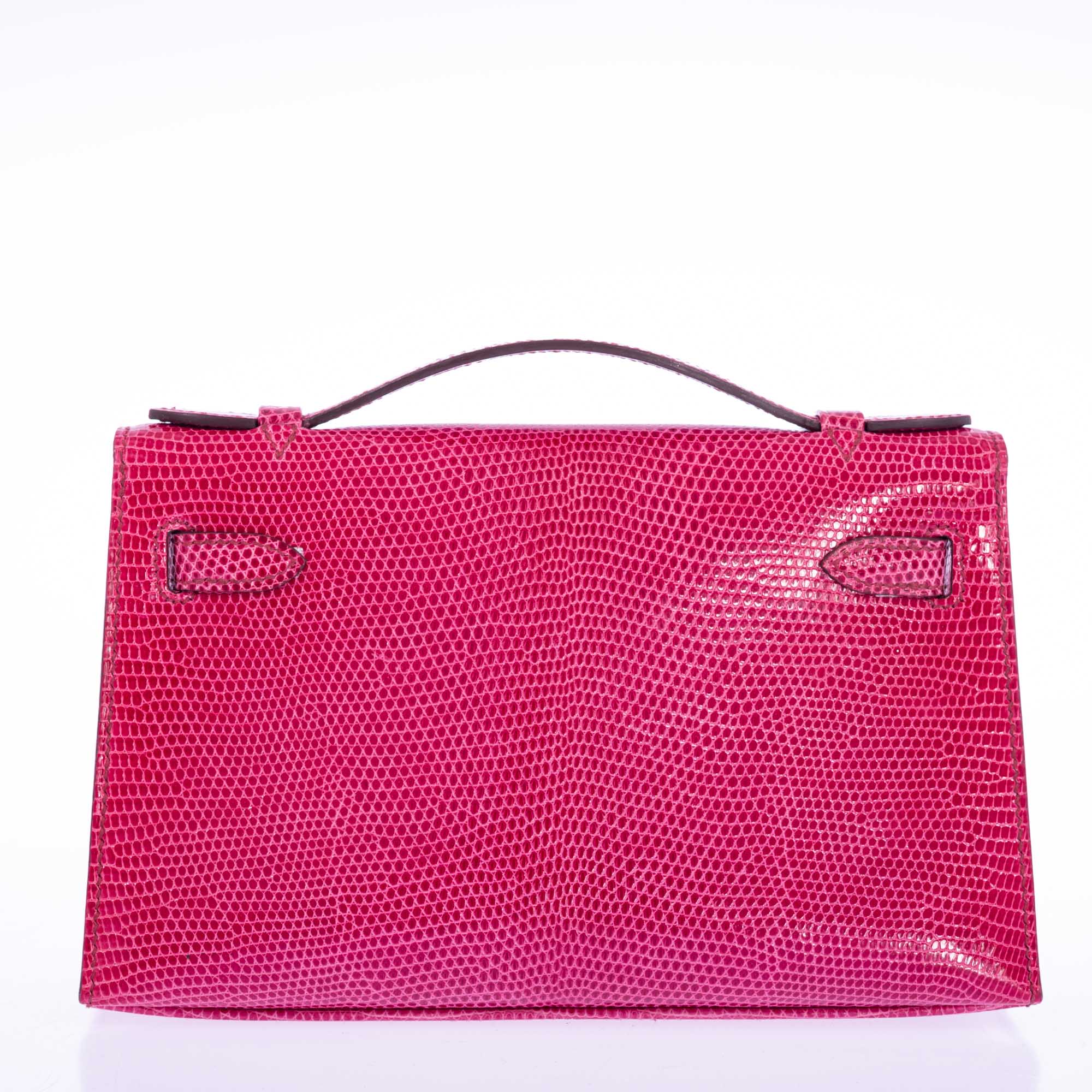 Hermès Mini Kelly Pochette Fuchsia Lizard Palladium Hardware