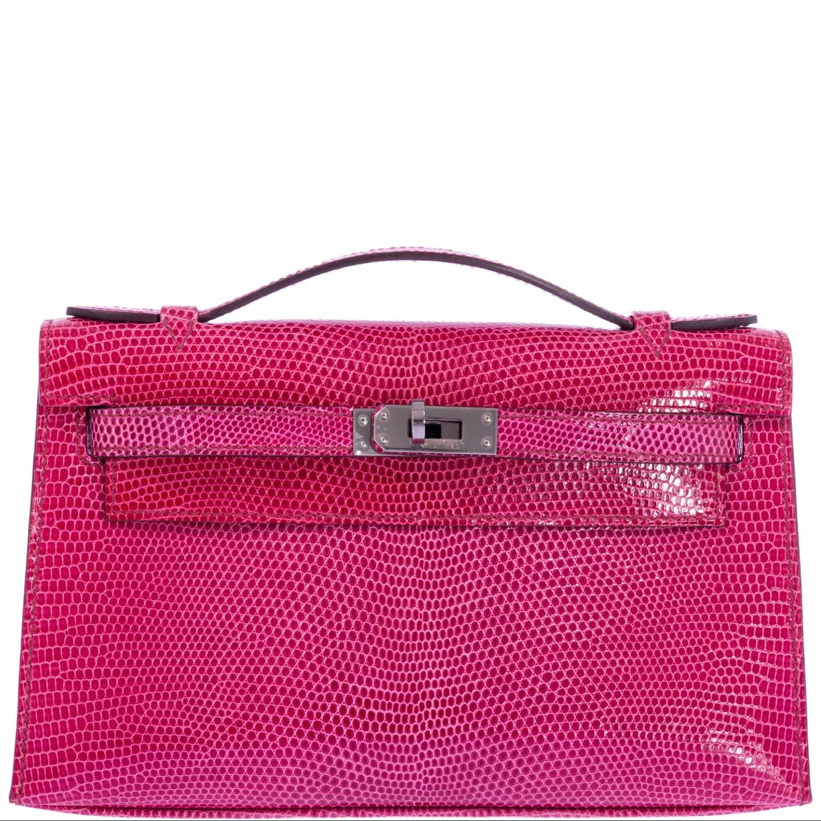 Hermès Mini Kelly Pochette Fuchsia Lizard Palladium Hardware