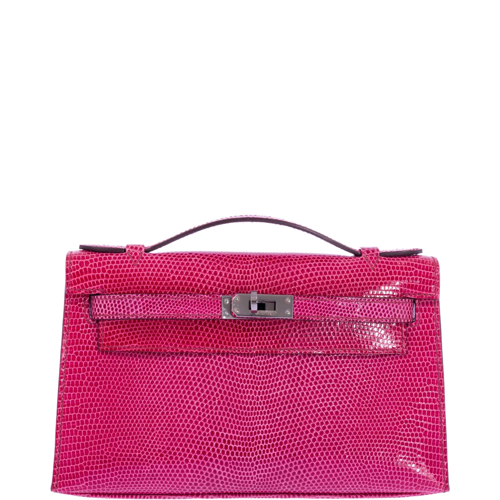 Hermès Mini Kelly Pochette Fuchsia Lizard Palladium Hardware