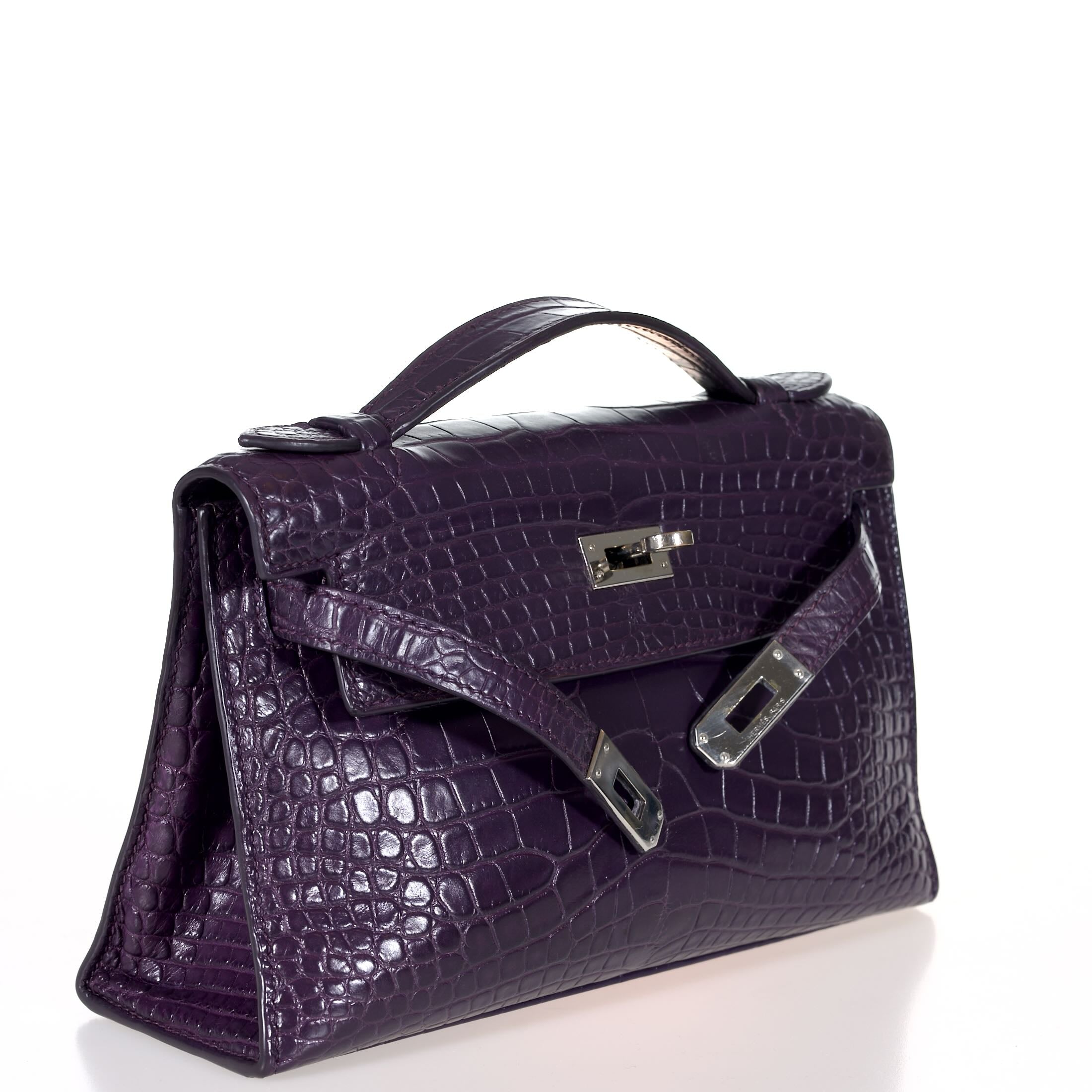 Hermès Mini Kelly Pochette Prunoir Matte Alligator with Palladium Hardware
