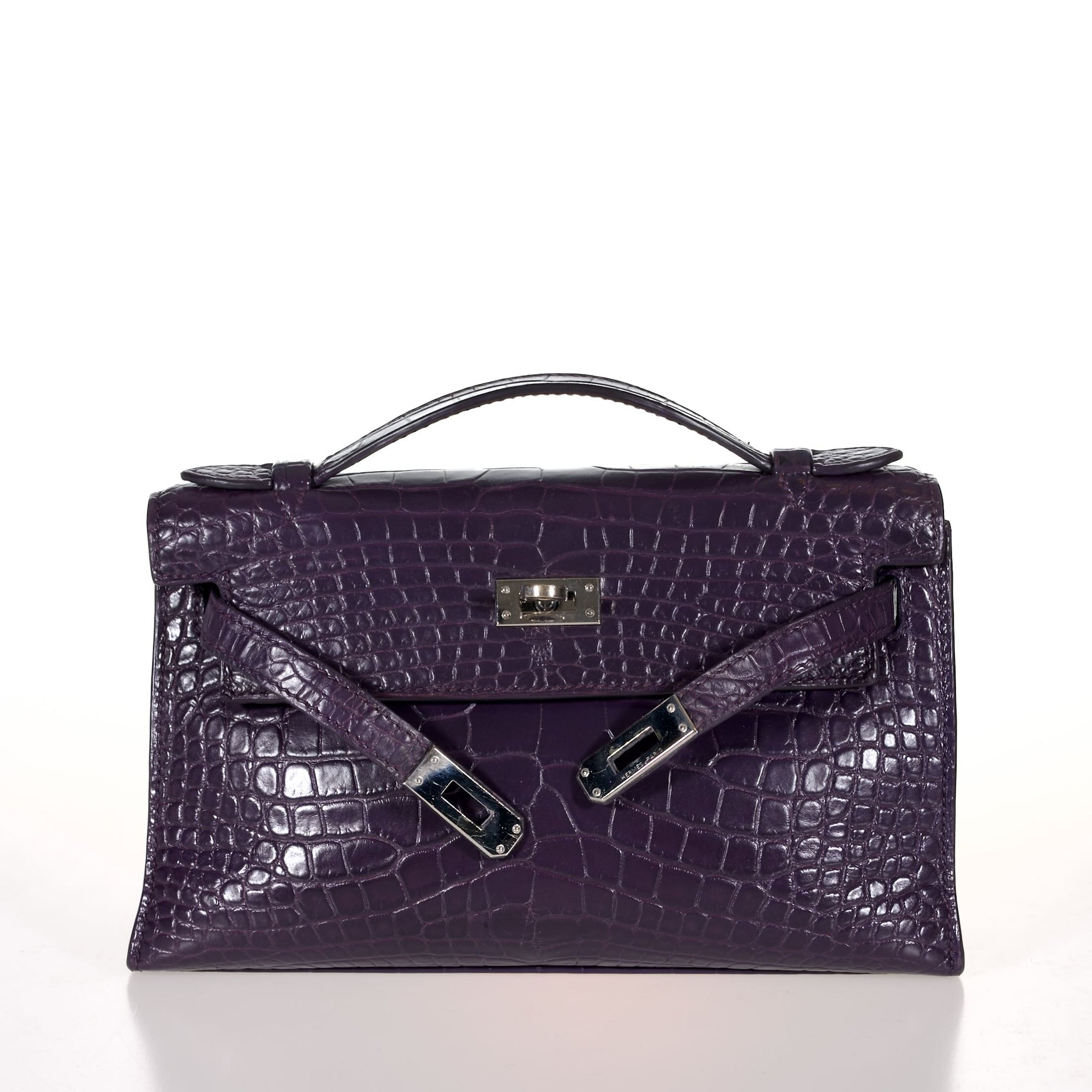 Hermès Mini Kelly Pochette Prunoir Matte Alligator with Palladium Hardware