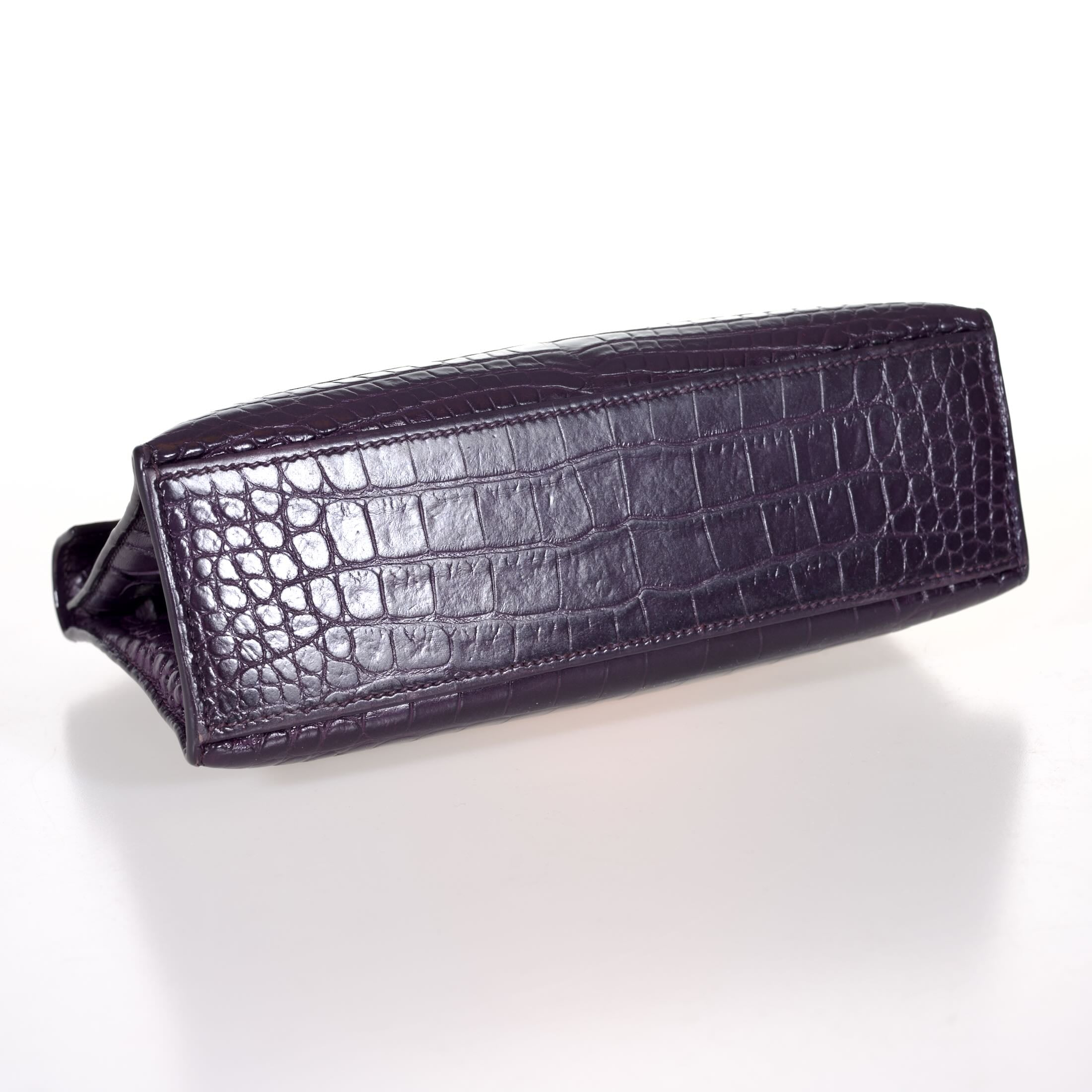 Hermès Mini Kelly Pochette Prunoir Matte Alligator with Palladium Hardware