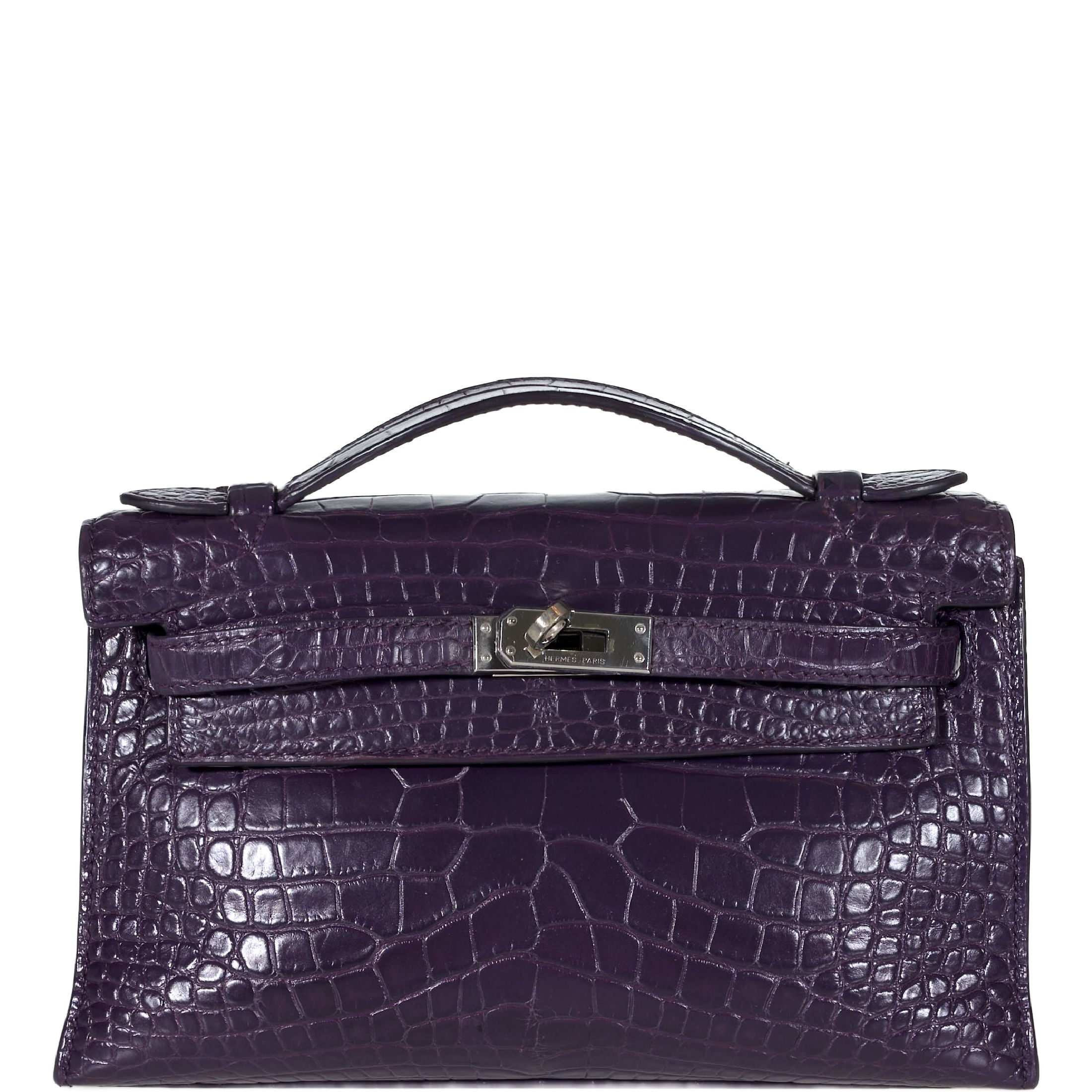Hermès Mini Kelly Pochette Prunoir Matte Alligator with Palladium Hardware