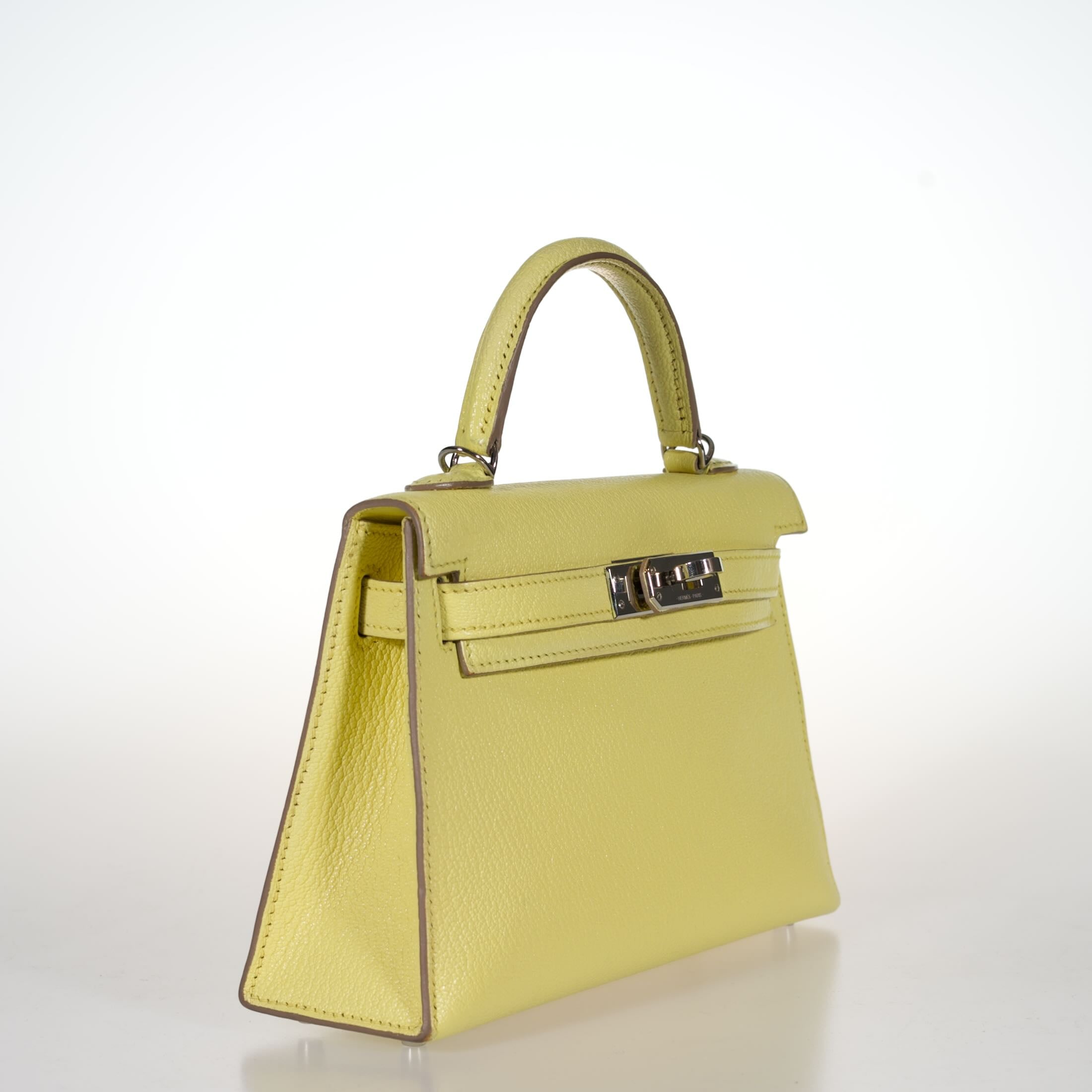 Hermès Mini Kelly Sellier 20 Limoncello Chevre with Palladium Hardware