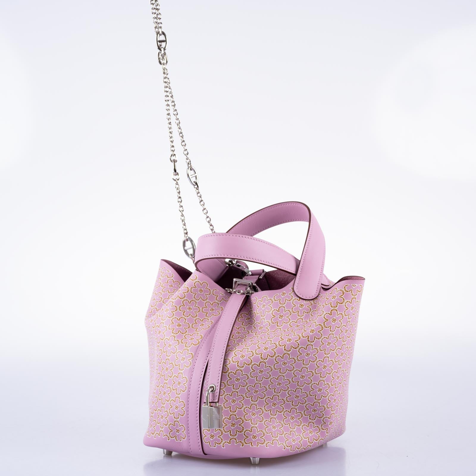 Hermès Mini Lucky Daisy Picotin Lock 18 Mauve Sylvestre Swift Palladium Hardware