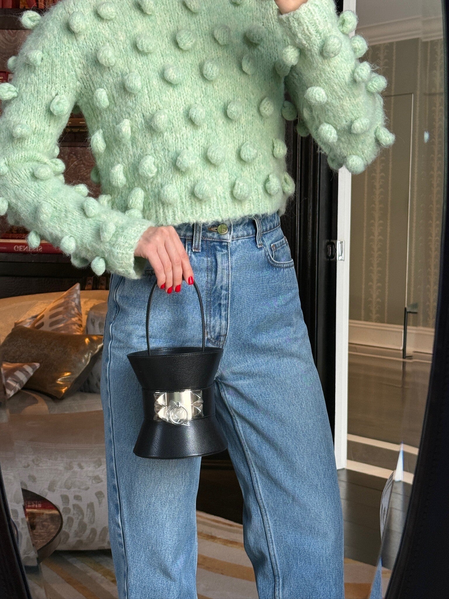 Hermès Mini Medor Bucket Bag Noir Chèvre Palladium Hardware