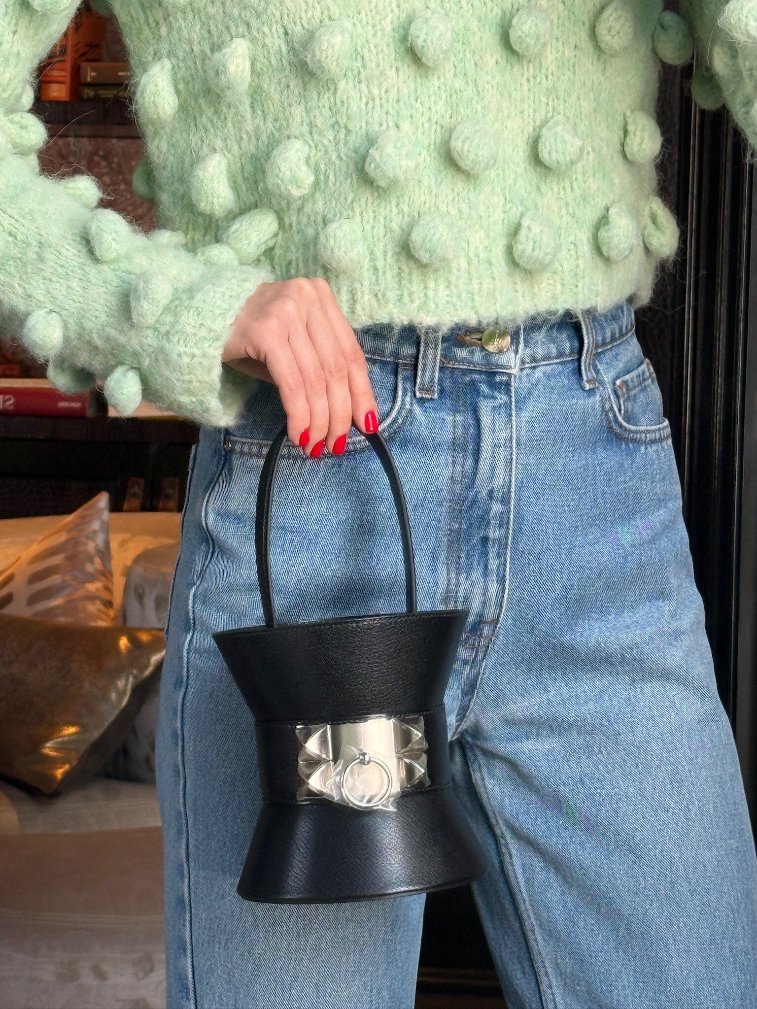 Hermès Mini Medor Bucket Bag Noir Chèvre Palladium Hardware