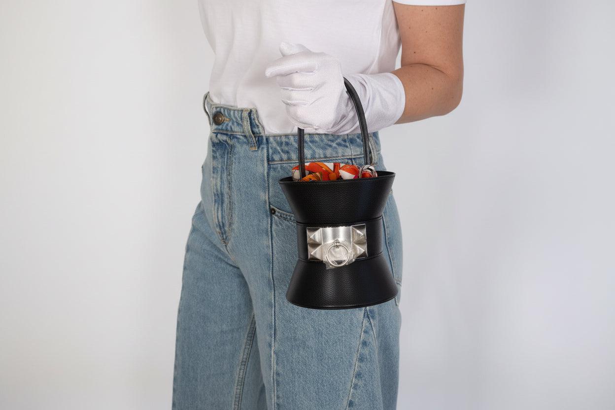 Hermès Mini Medor Bucket Bag Noir Chèvre Palladium Hardware