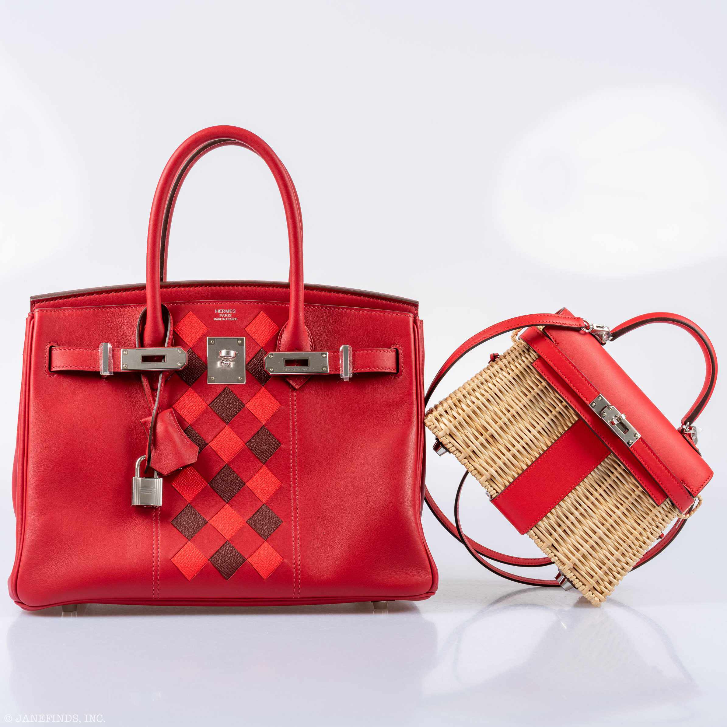 Hermès Mini Picnic Kelly 20 Rouge de Coeur Swift and Osier Wicker Palladium Hardware