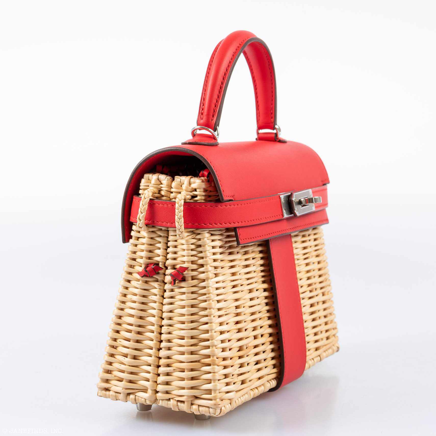 Hermès Mini Picnic Kelly 20 Rouge de Coeur Swift and Osier Wicker Palladium Hardware