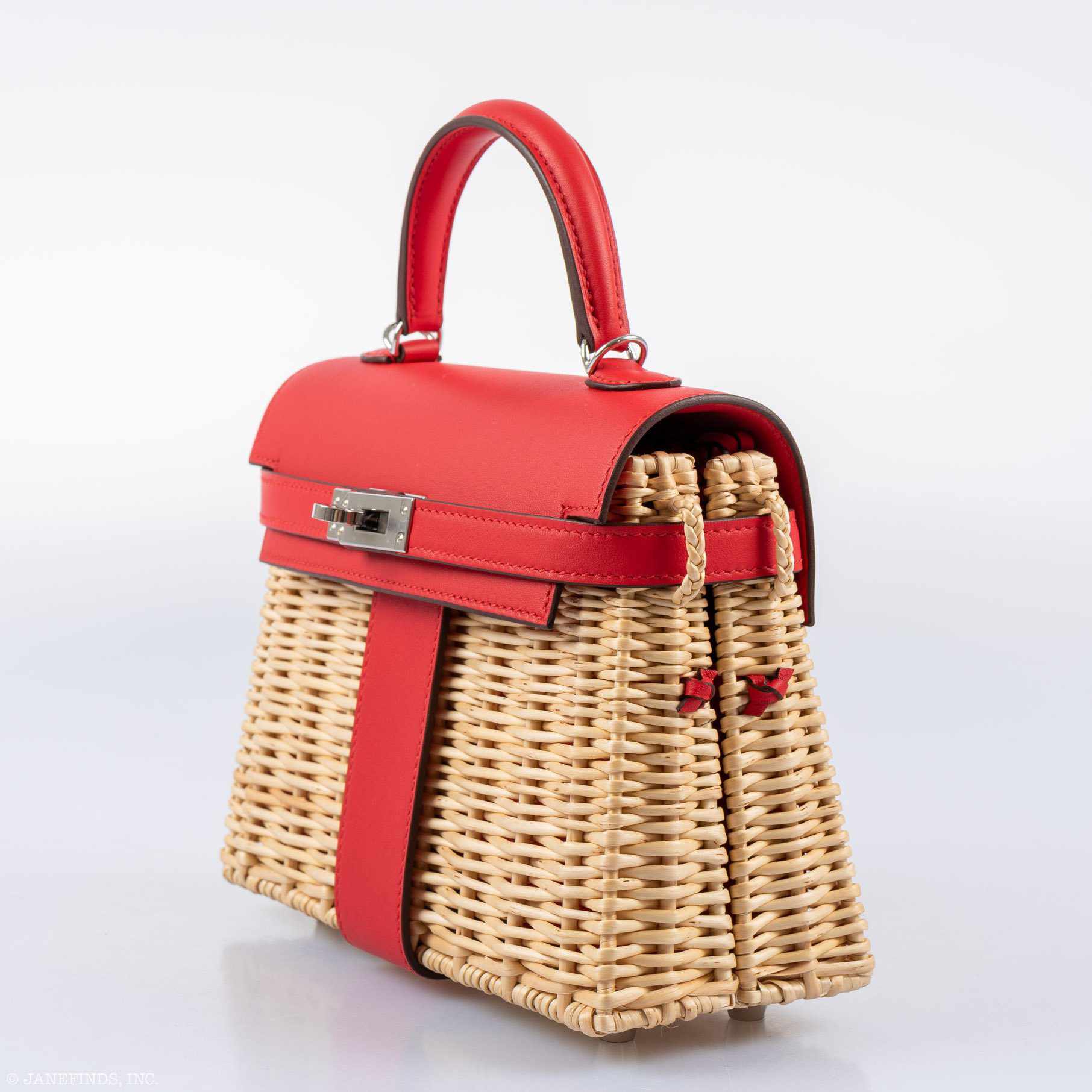 Hermès Mini Picnic Kelly 20 Rouge de Coeur Swift and Osier Wicker Palladium Hardware