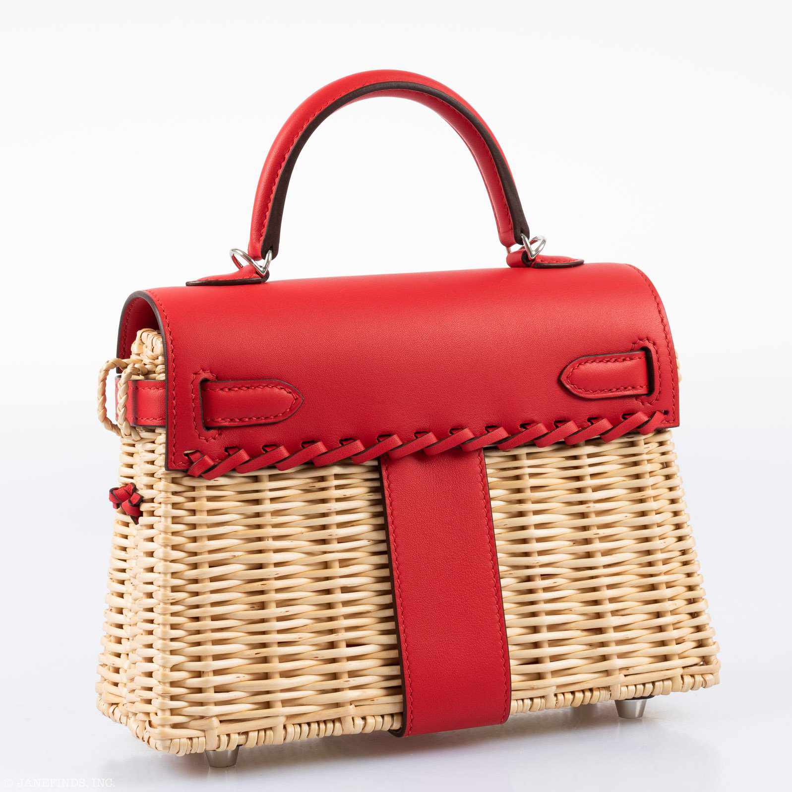 Hermès Mini Picnic Kelly 20 Rouge de Coeur Swift and Osier Wicker Palladium Hardware