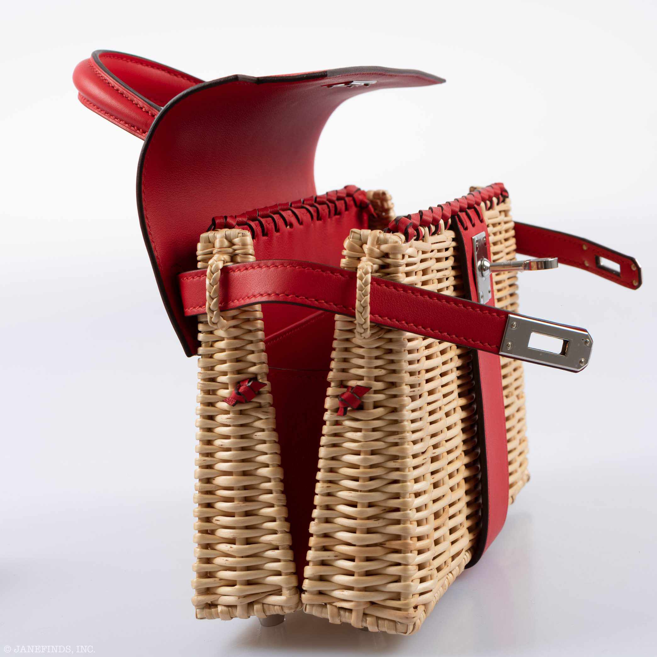 Hermès Mini Picnic Kelly 20 Rouge de Coeur Swift and Osier Wicker Palladium Hardware