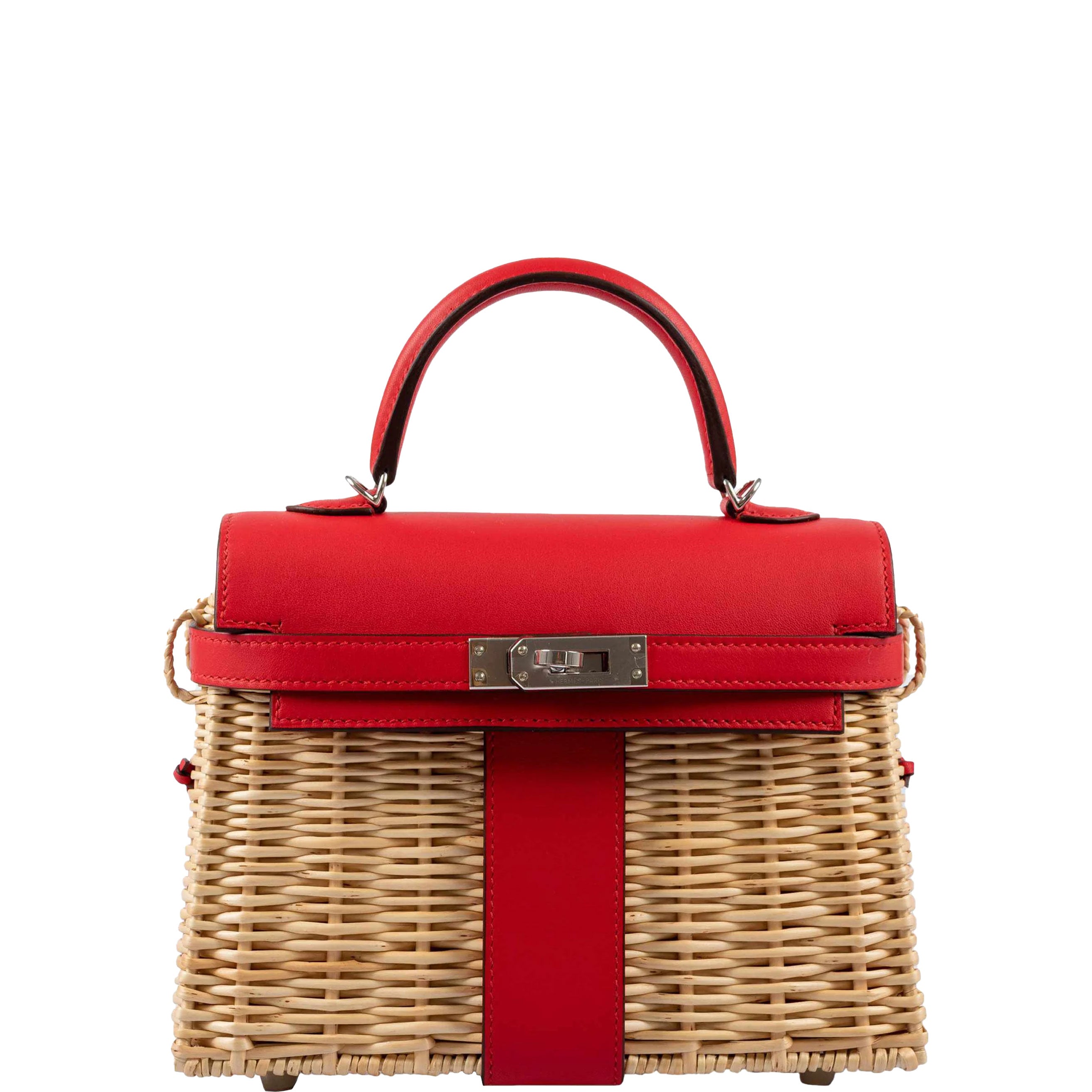 Hermès Mini Picnic Kelly 20 Rouge de Coeur Swift and Osier Wicker Palladium Hardware