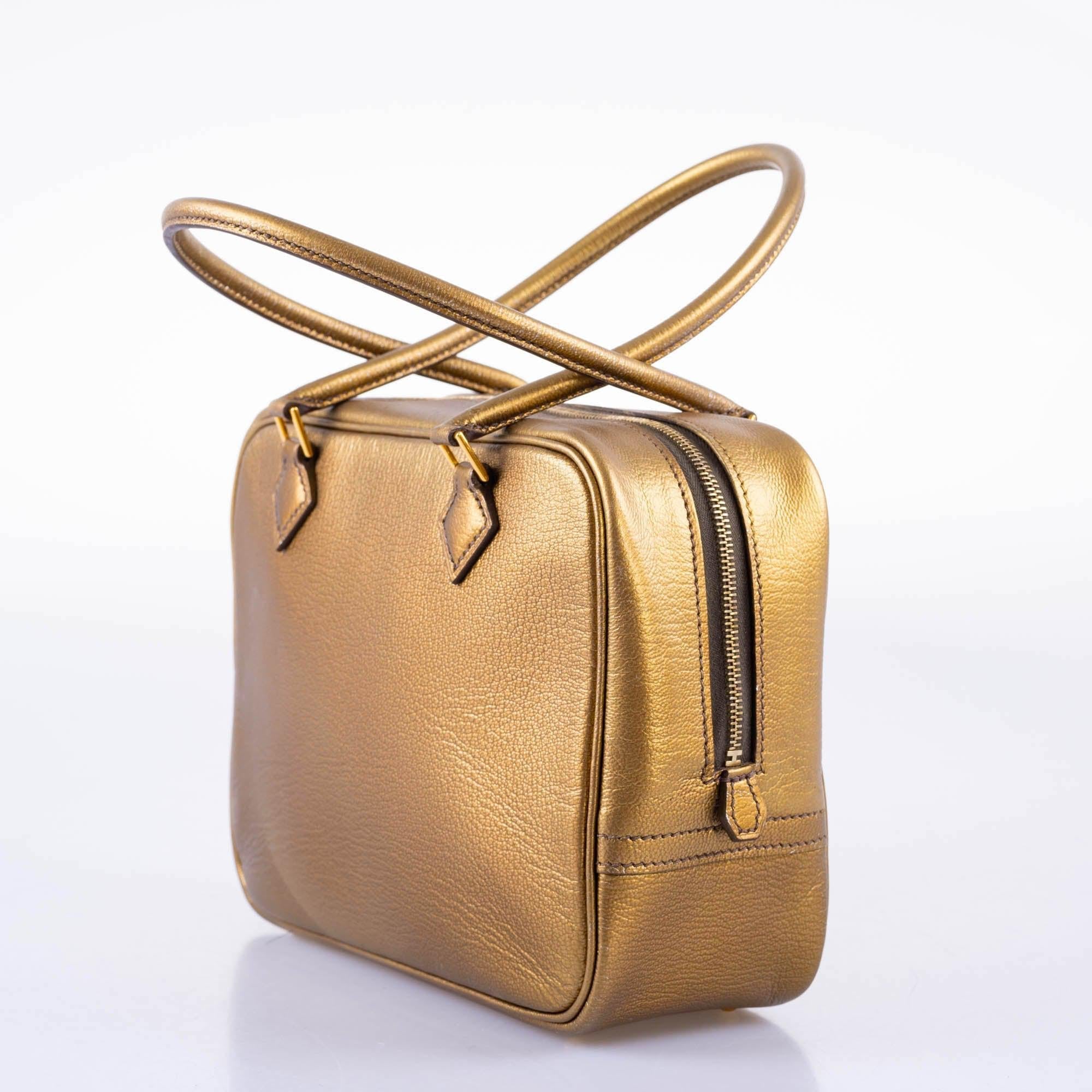 Hermès Mini Plume 20 Metallic Dark Gold Chevre Gold Hardware