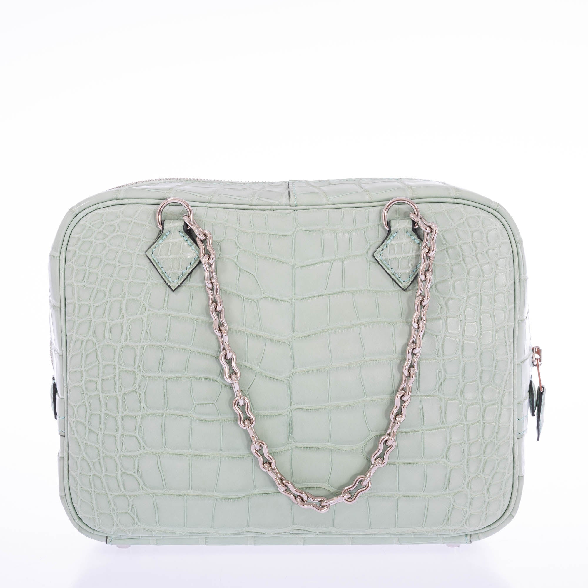 Hermès Mini Plume Chaine Matte Alligator Vert D'eau Palladium Hardware