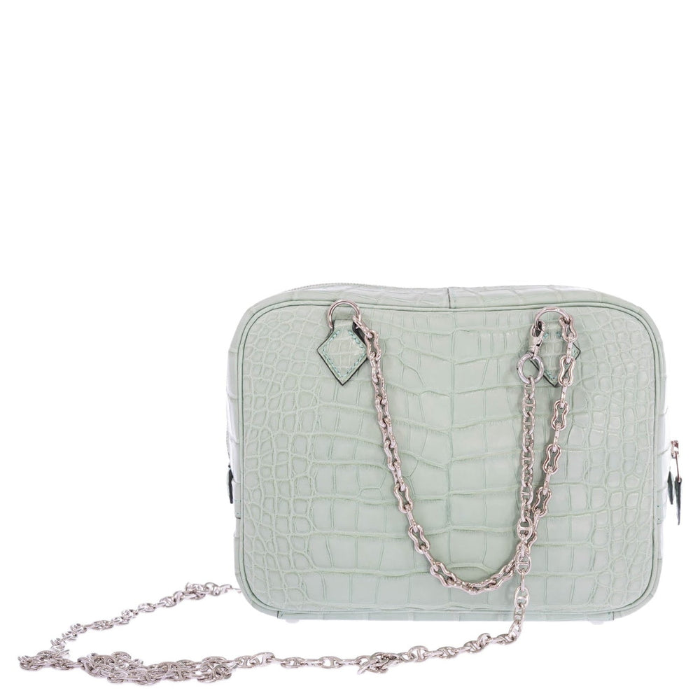 Hermès Mini Plume Chaine Matte Alligator Vert D'eau Palladium Hardware