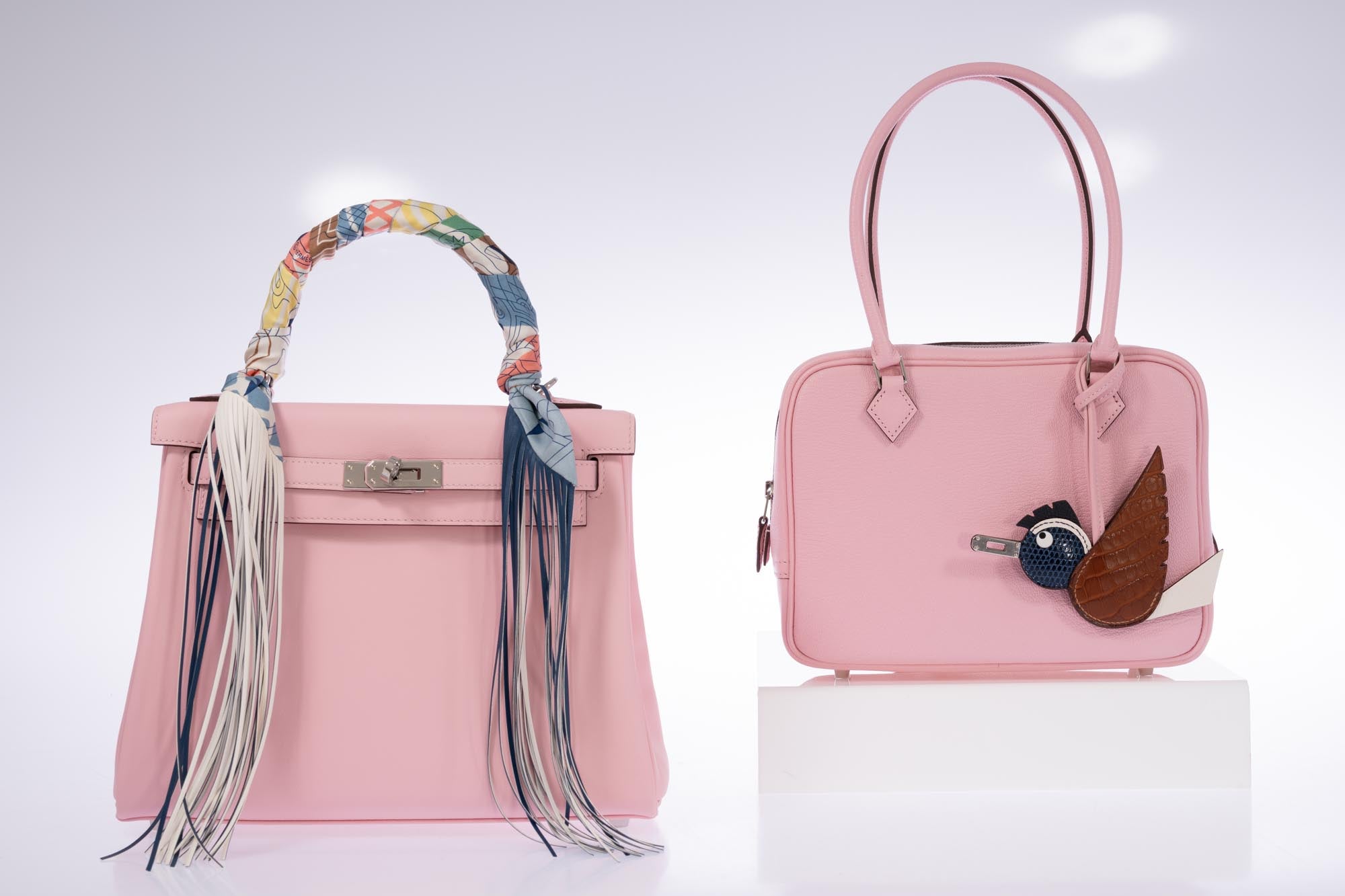 Hermès Mini Plume Chevre Mysore Rose Sakura Palladium Hardware