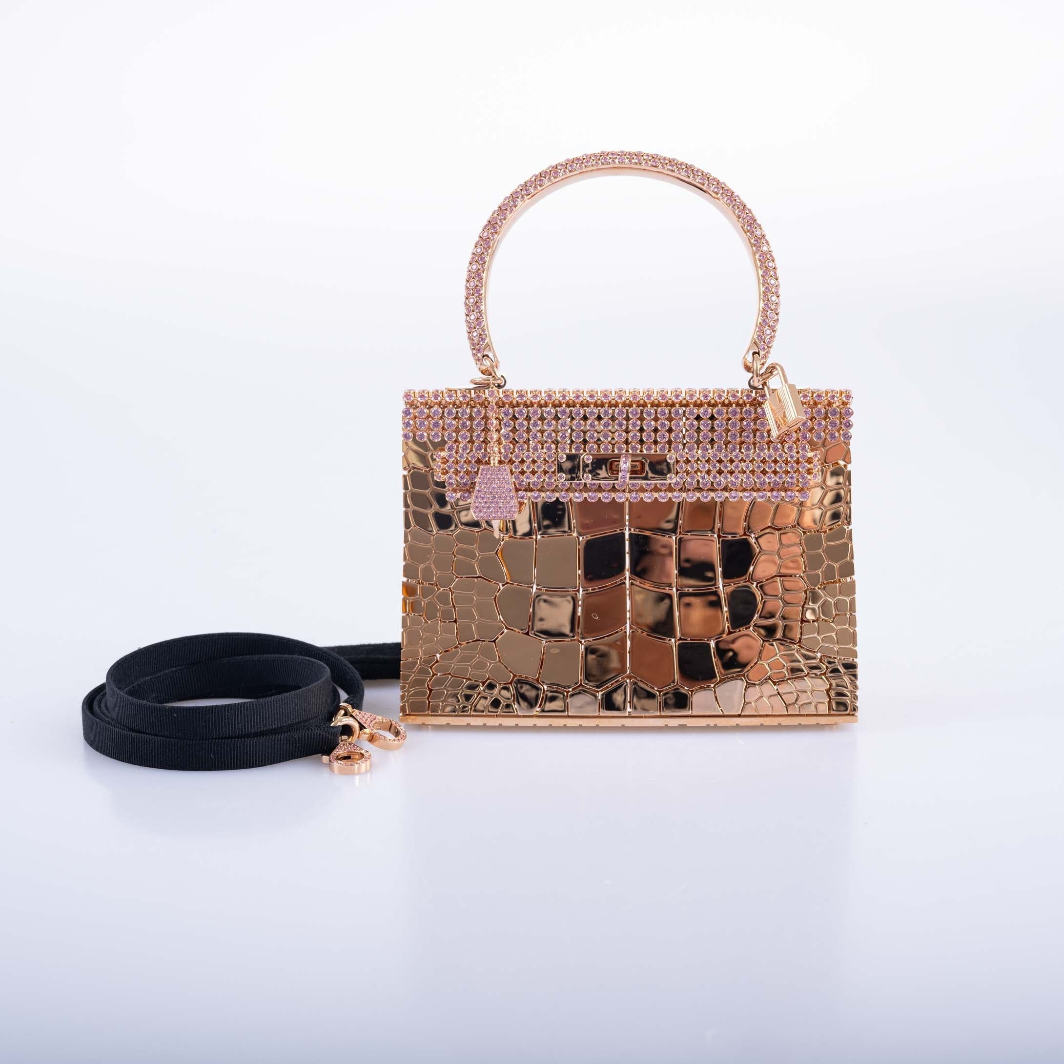 Hermès Mini Sac Bijou Kelly 18K Rose Gold 80ct Pink Sapphire