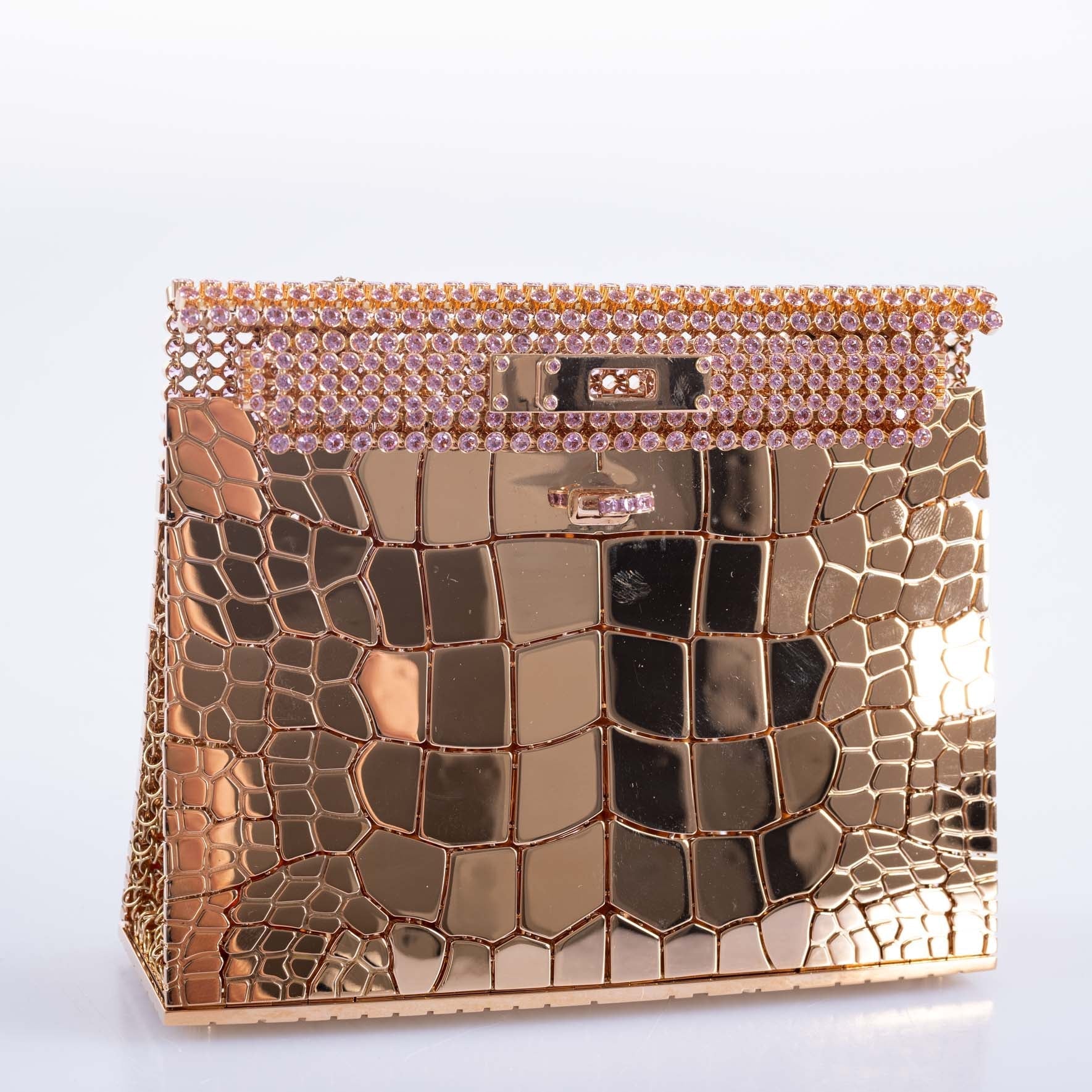 Hermès Mini Sac Bijou Kelly 18K Rose Gold 80ct Pink Sapphire