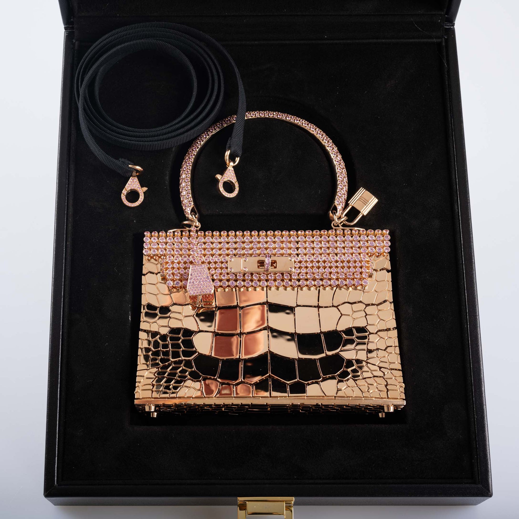 Hermès Mini Sac Bijou Kelly 18K Rose Gold 80ct Pink Sapphire Pierre Hardy