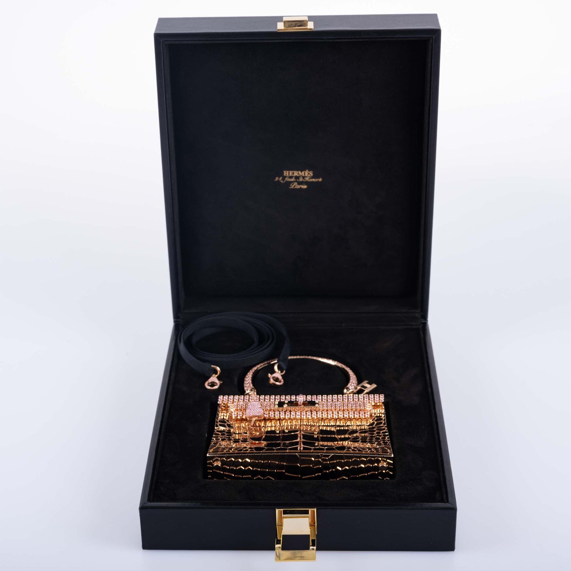 Hermès Mini Sac Bijou Kelly 18K Rose Gold 80ct Pink Sapphire Pierre Hardy