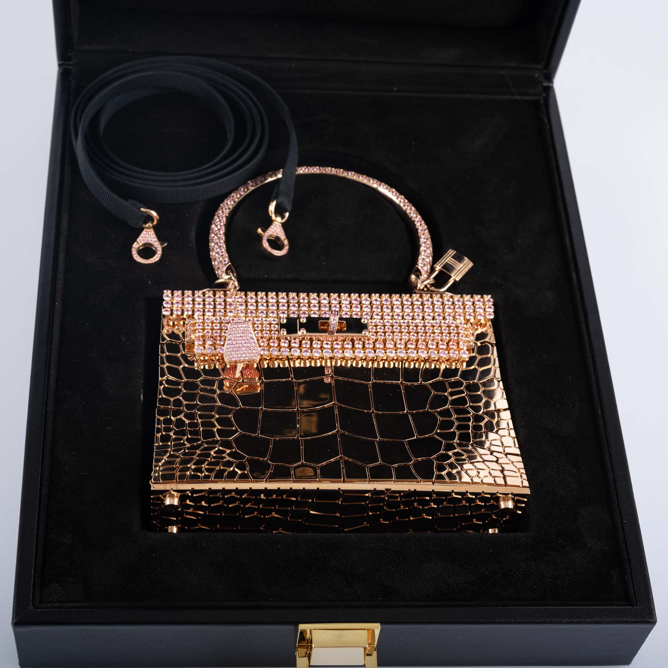 Hermès Mini Sac Bijou Kelly 18K Rose Gold 80ct Pink Sapphire Pierre Hardy