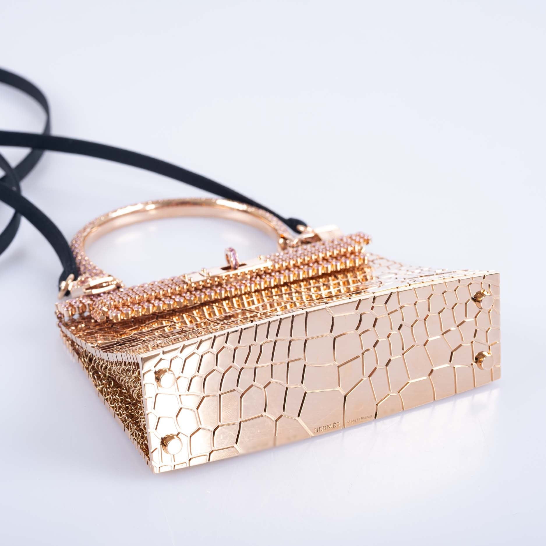 Hermès Mini Sac Bijou Kelly 18K Rose Gold 80ct Pink Sapphire