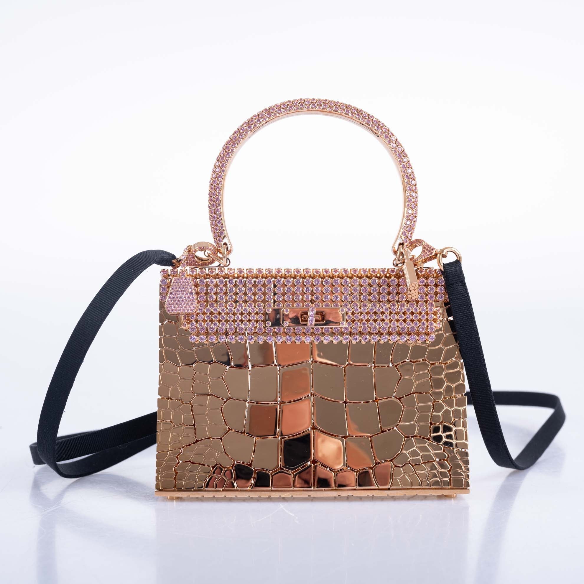 Hermès Mini Sac Bijou Kelly 18K Rose Gold 80ct Pink Sapphire