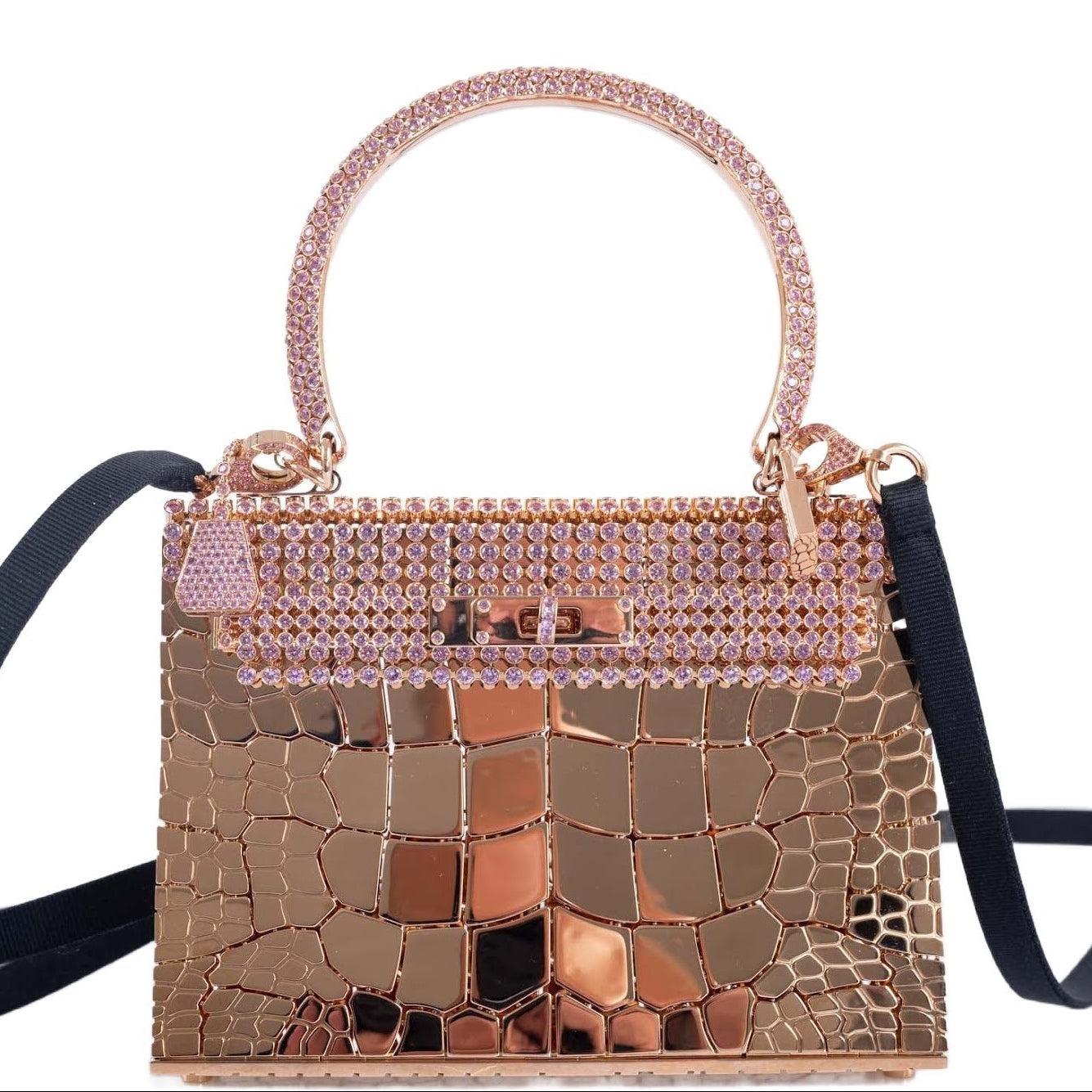 Hermès Mini Sac Bijou Kelly 18K Rose Gold 80ct Pink Sapphire