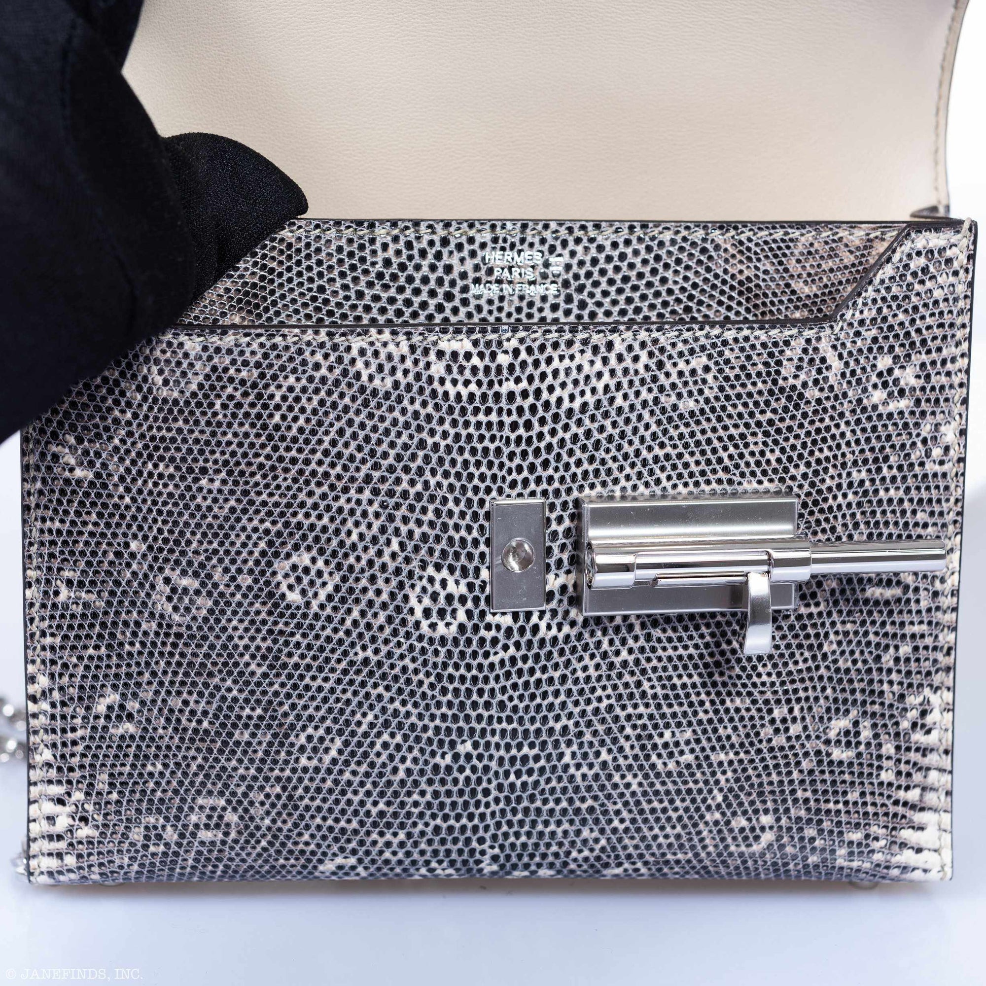 Hermès Mini Verrou Chain 18 Ombre Lizard Palladium Hardware