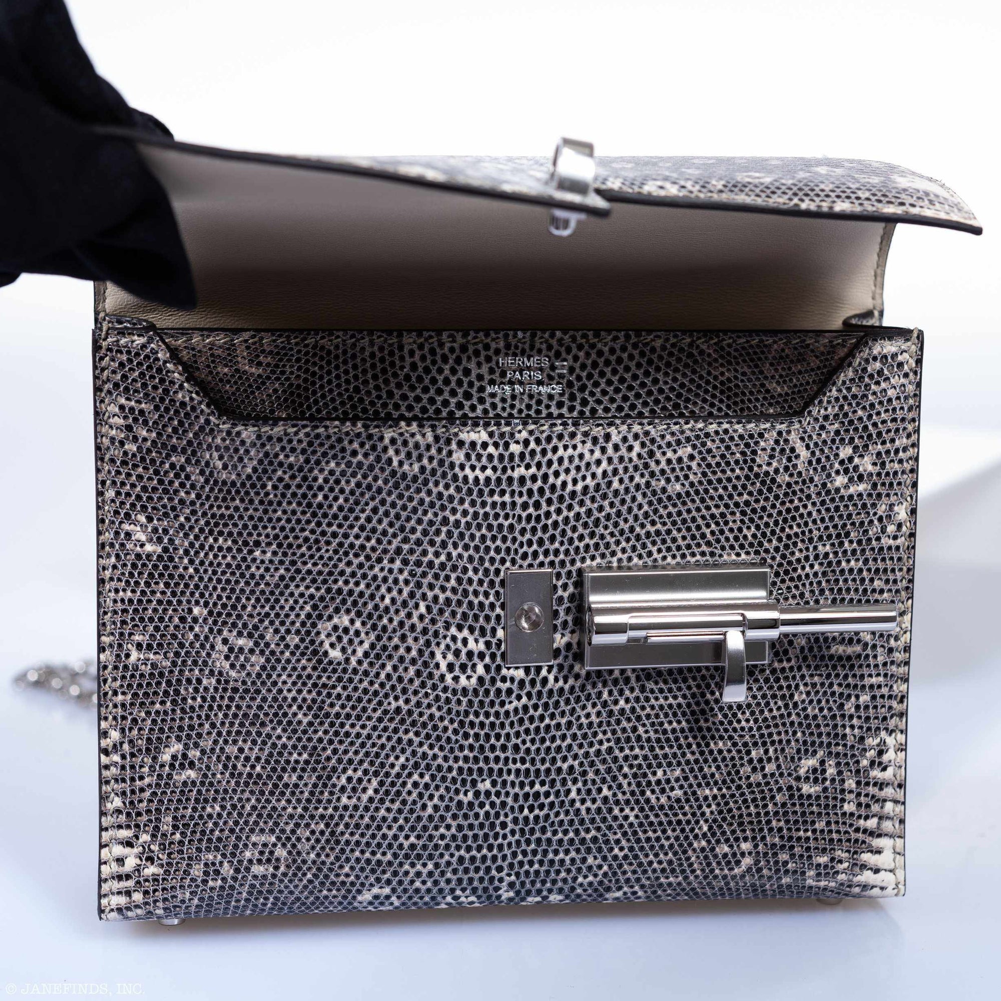 Hermès Mini Verrou Chain 18 Ombre Lizard Palladium Hardware