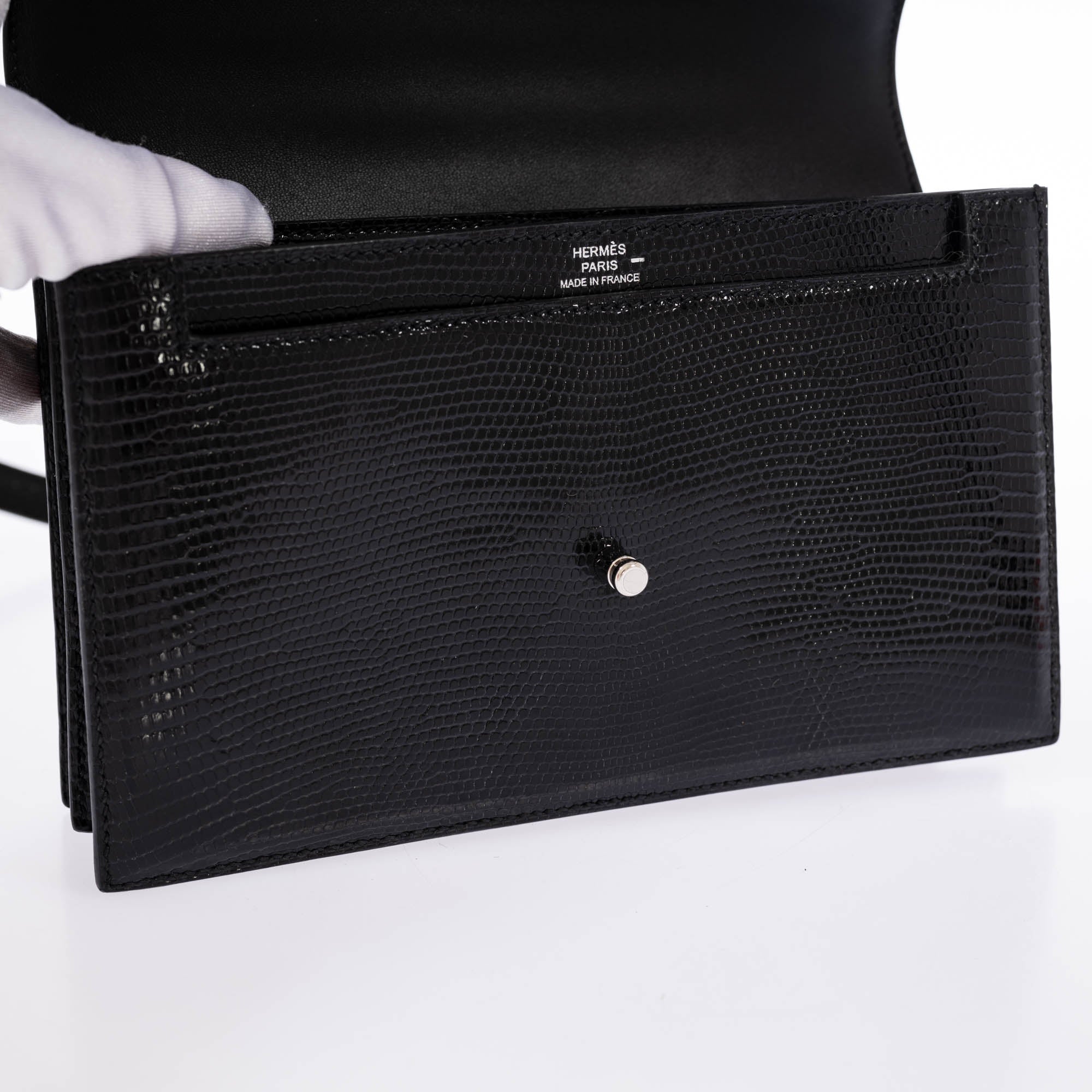 Hermès Minuit au Faubourg 20 Noir Lizard Palladium Hardware