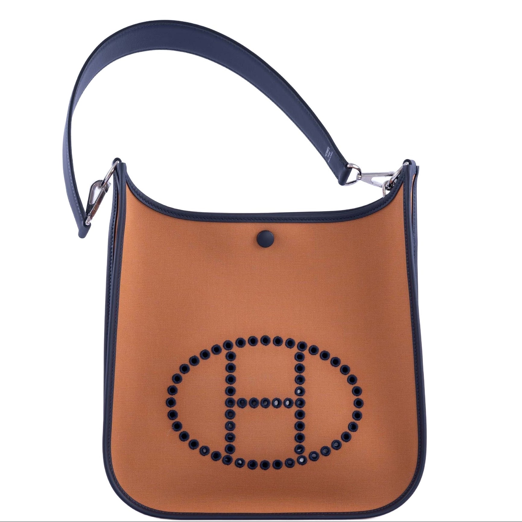 Hermès Neo Evelyne 29 PM Officier Dune Toile and Cassis Swift Palladium Hardware