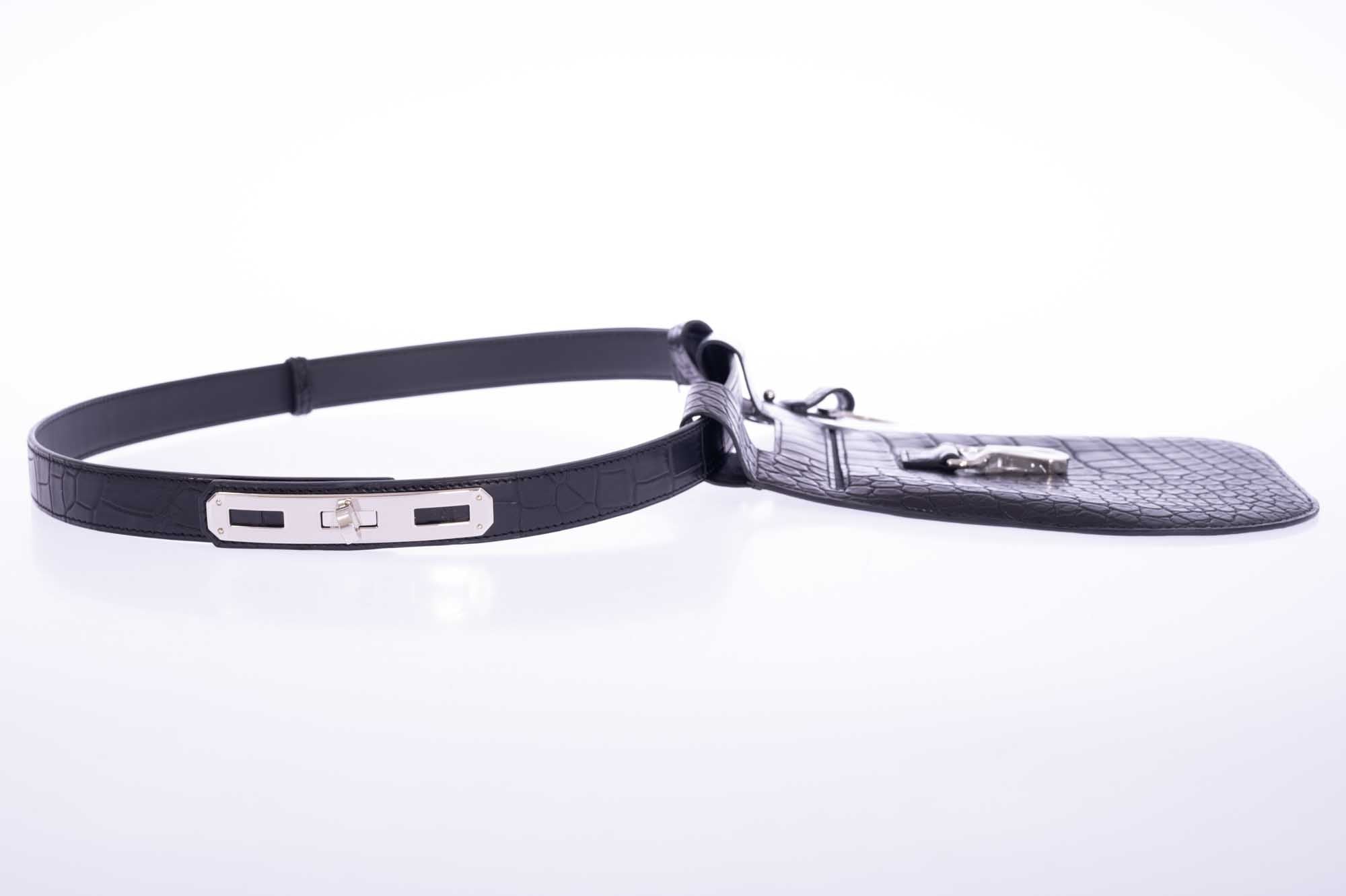 Hermès O'Kelly Move 24 Belt Noir Matte Alligator Mississippiensis Palladium Hardware