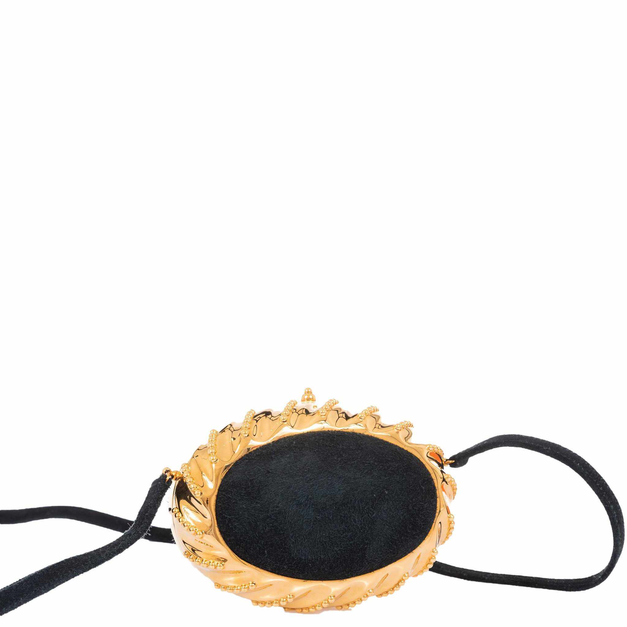 Hermès Oursin Evening Bag Black Doblis Suede Gold Hardware