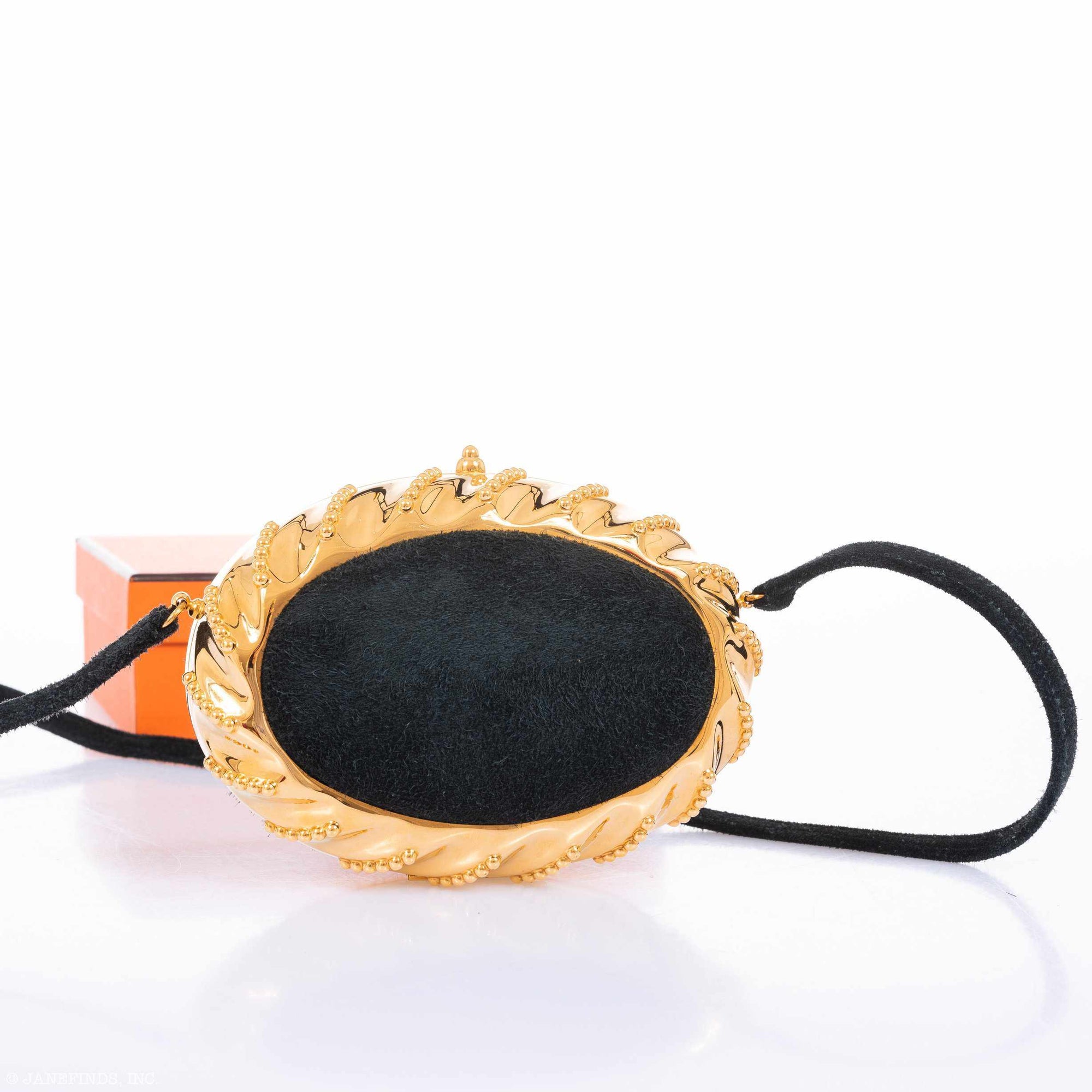 Hermès Oursin Evening Bag Black Doblis Suede Gold Hardware