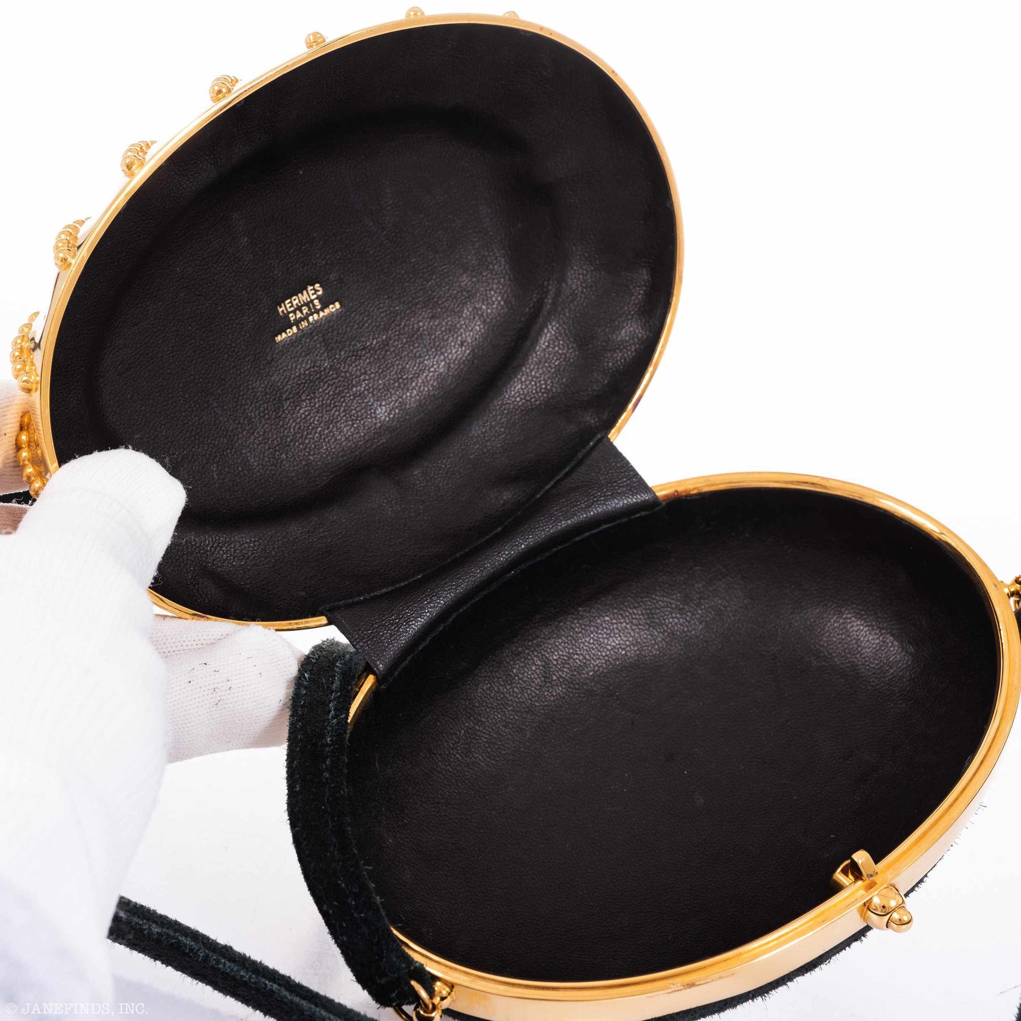 Hermès Oursin Evening Bag Black Doblis Suede Gold Hardware