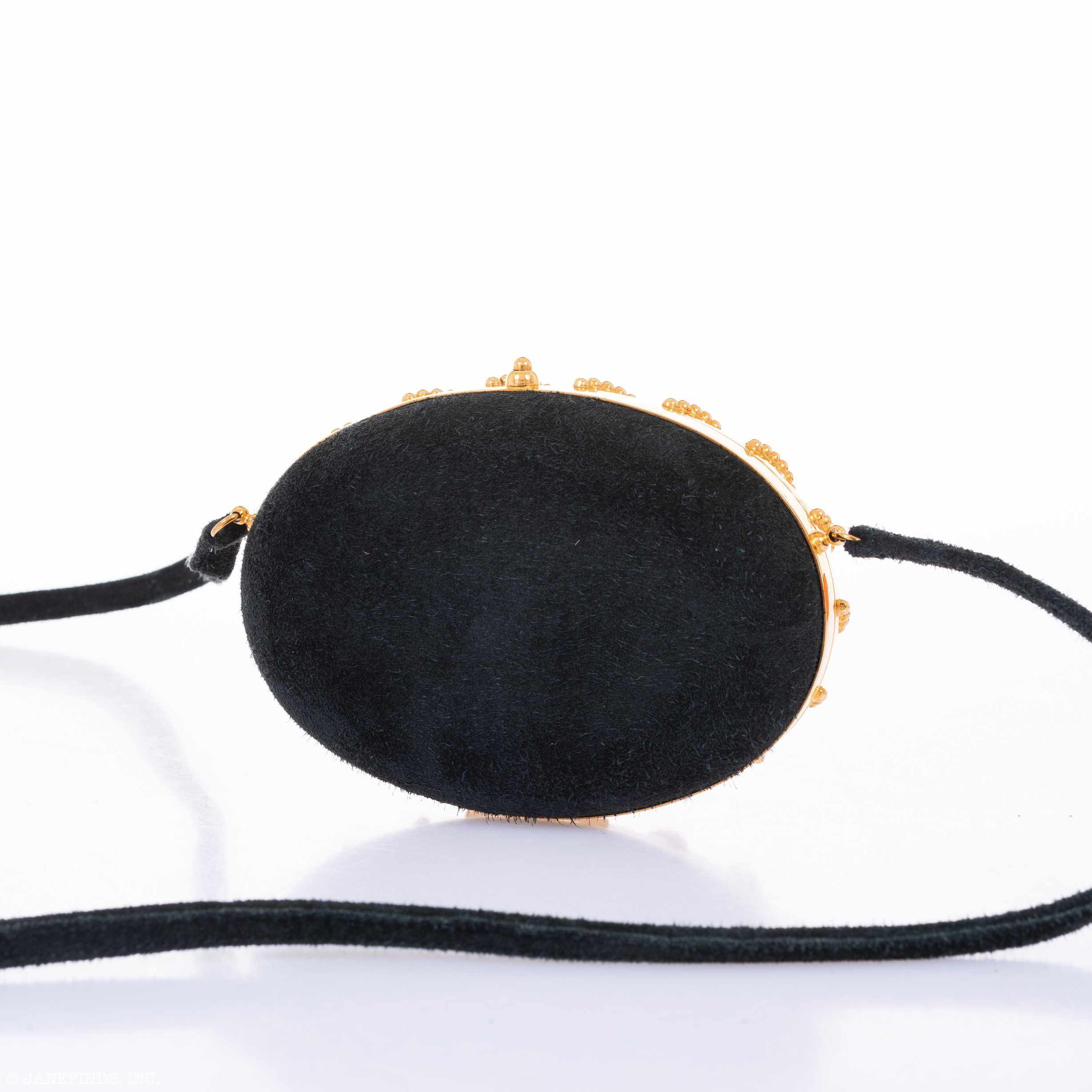 Hermès Oursin Evening Bag Black Doblis Suede Gold Hardware Vintage