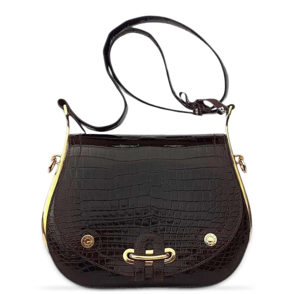 Hermès Passe-Guide Shiny Porosus Crocodile Ebène Gold Hardware, front view