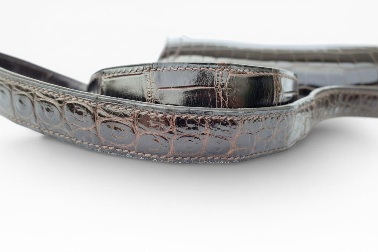 Hermès Passe-Guide Shiny Porosus Crocodile Ebène Gold Hardware