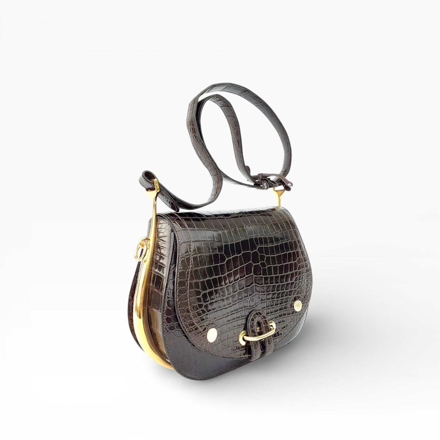 Hermès Passe-Guide Shiny Porosus Crocodile Ebène Gold Hardware