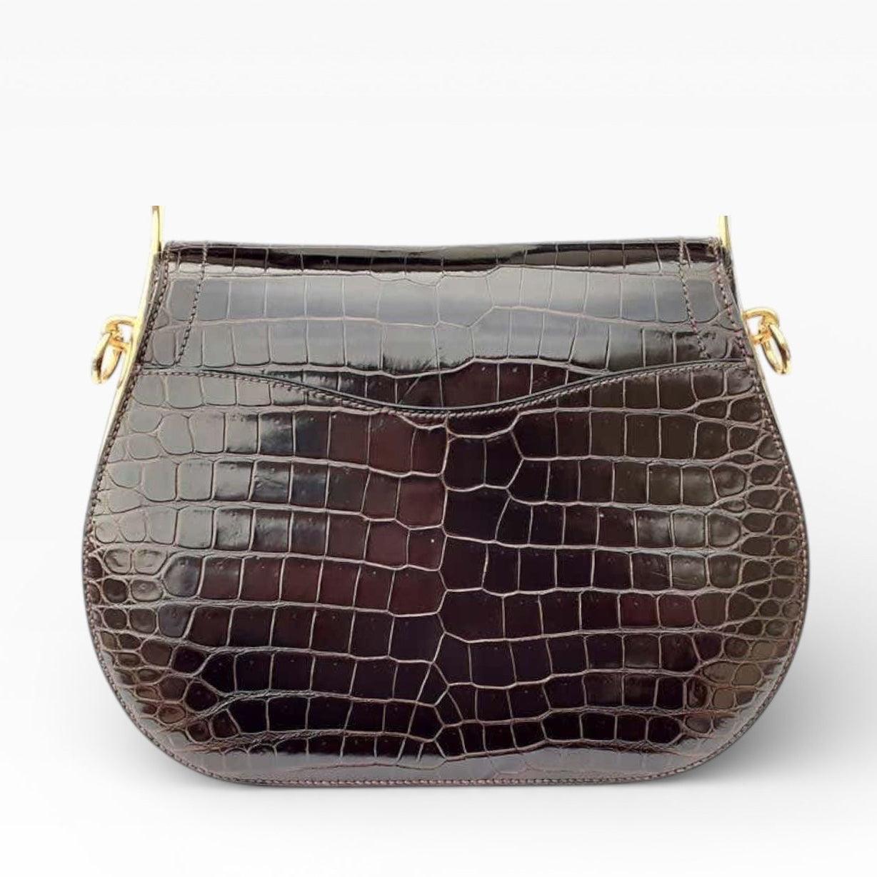 Hermès Passe-Guide Shiny Porosus Crocodile Ebène Gold Hardware