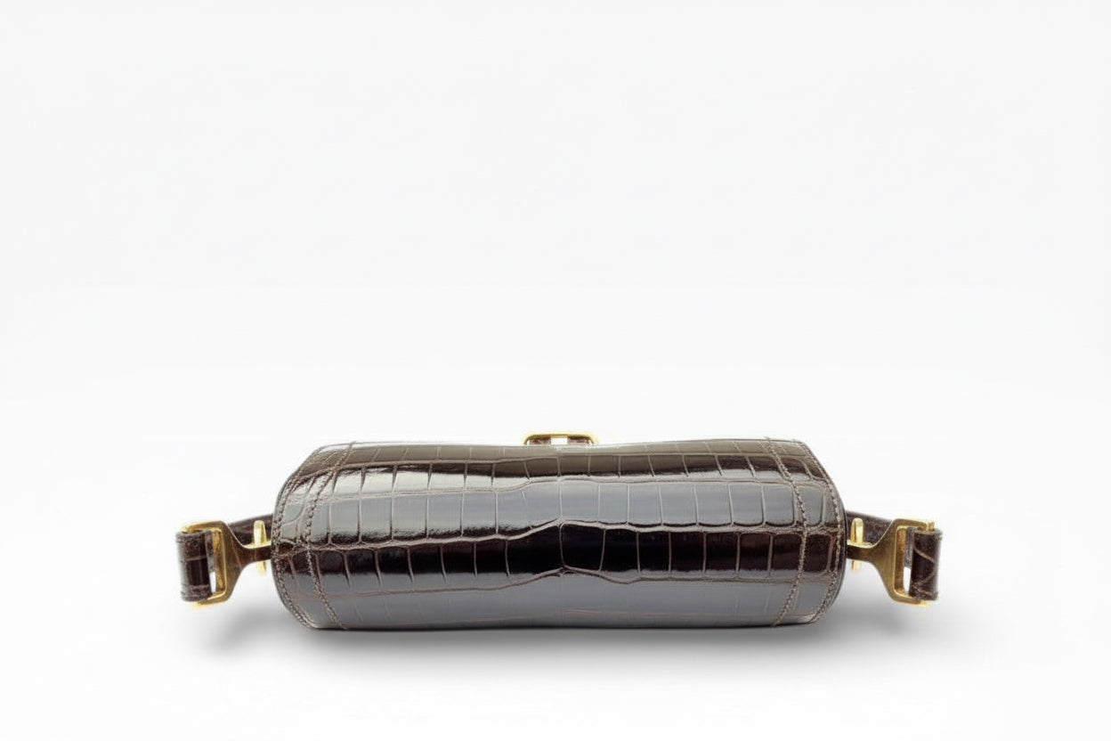 Hermès Passe-Guide Shiny Porosus Crocodile Ebène Gold Hardware